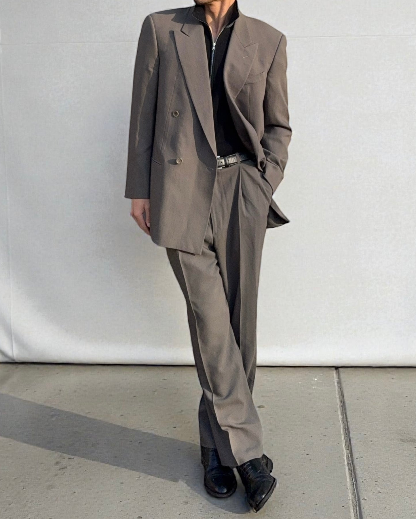 Armani 1990s Double Breasted Draped Pleated Wool Suit - Size XXL Jacket / 38" Waist