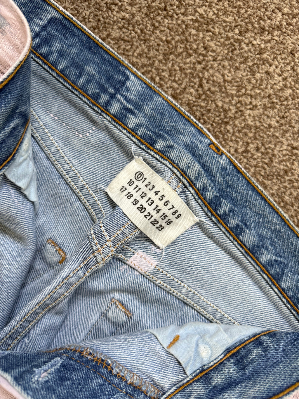 Maison Martin Margiela Artisanal Line (0) SS2000 Pink Painted Denim Jeans - Size 29" Waist