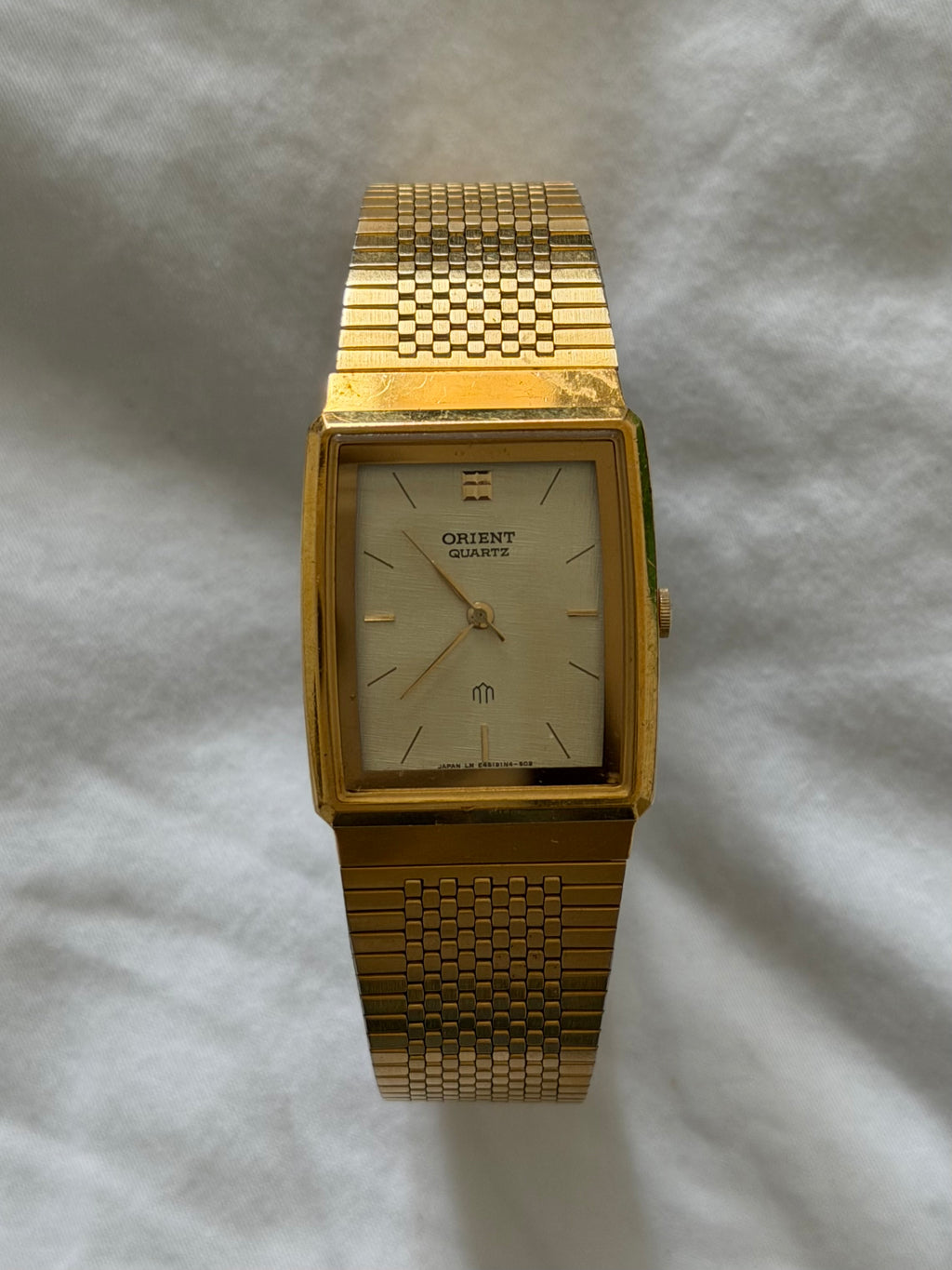 Oreint 1990s 20MM Linen Dial Gold Plated Stainless Steel Watch