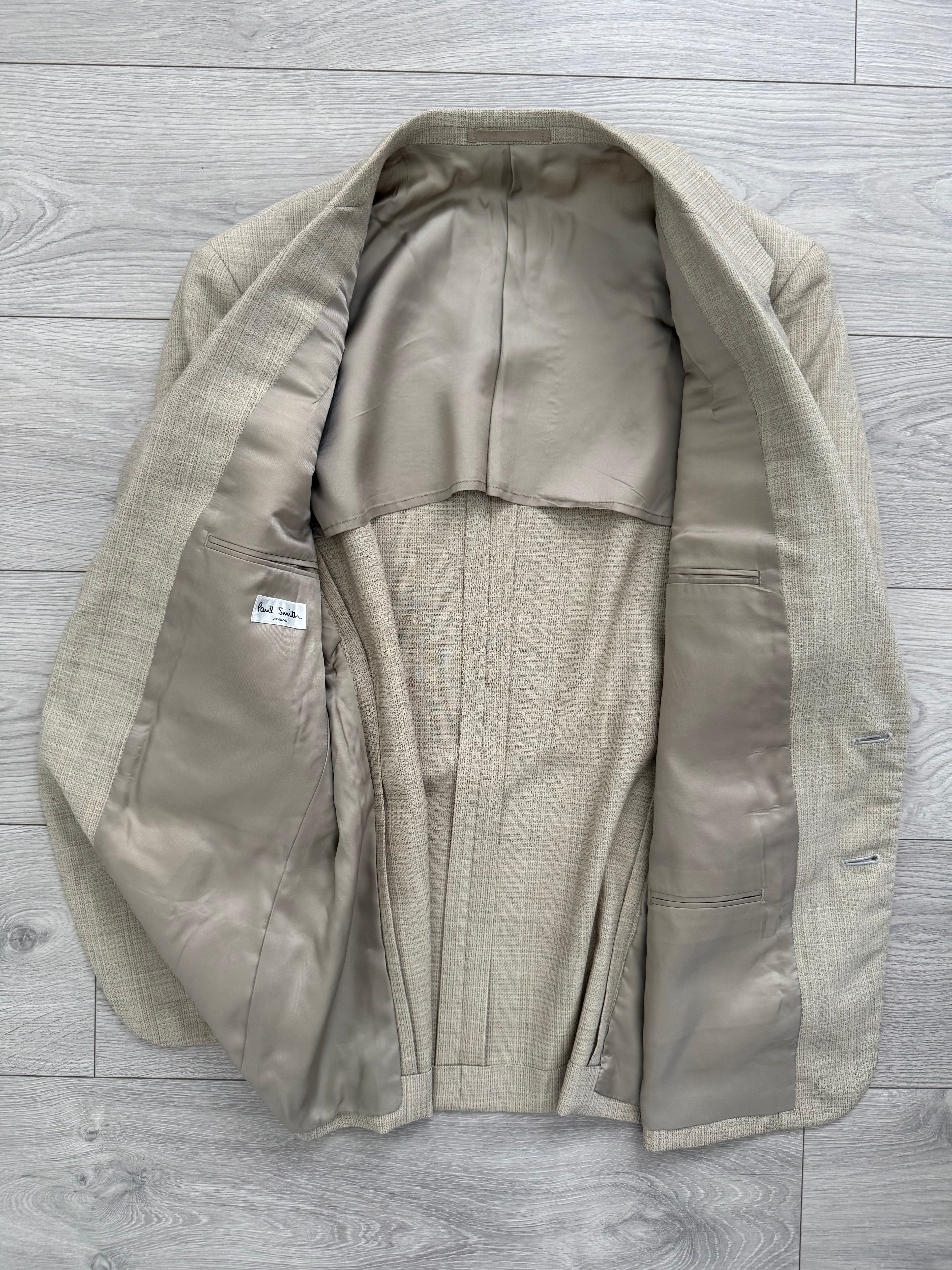 Paul Smith 1990s 2B Wool Silk Ecru Pleated Suit - Size S Jacket / 31" Waist
