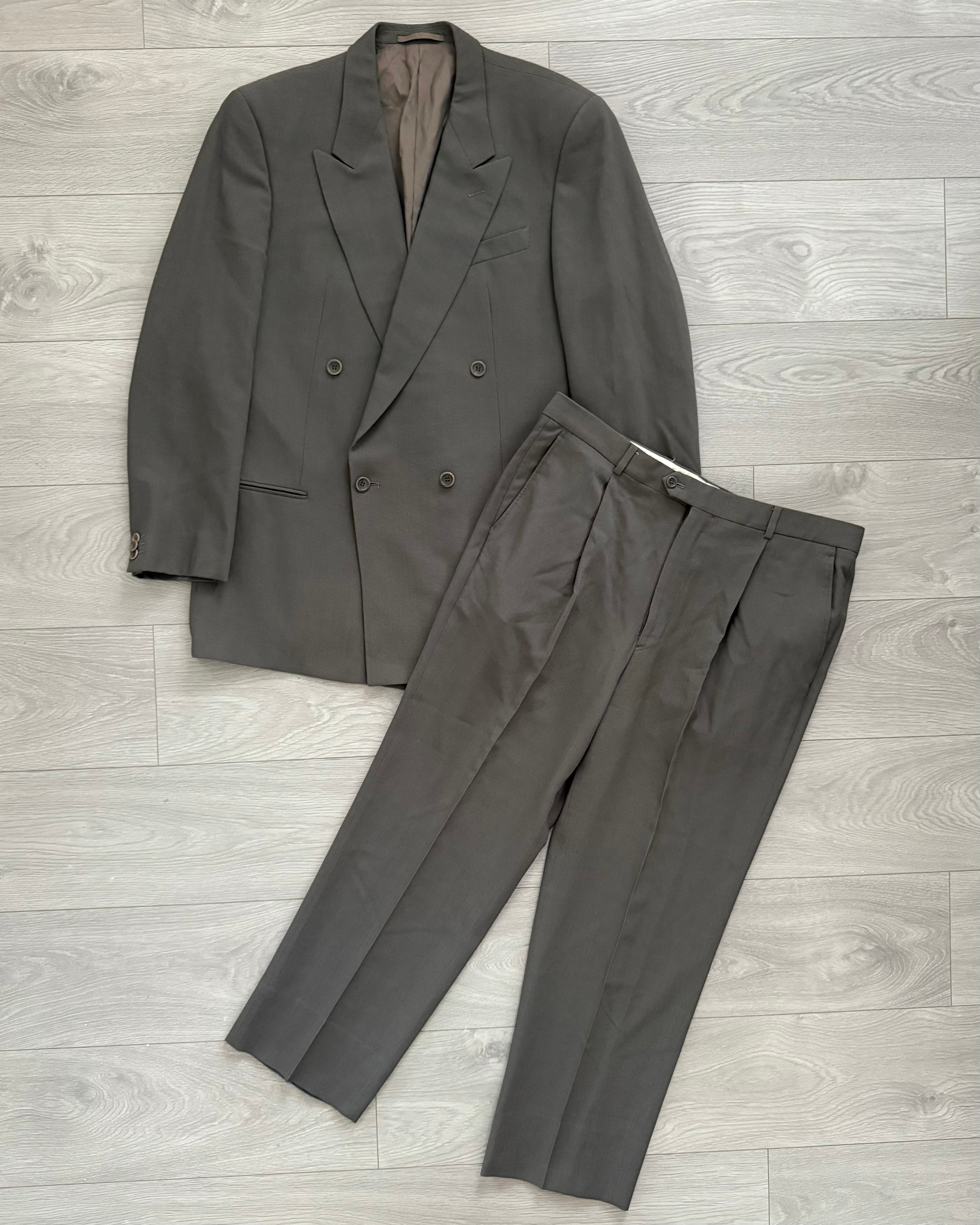 Armani 1990s Double Breasted Draped Pleated Wool Suit - Size XXL Jacket / 38" Waist
