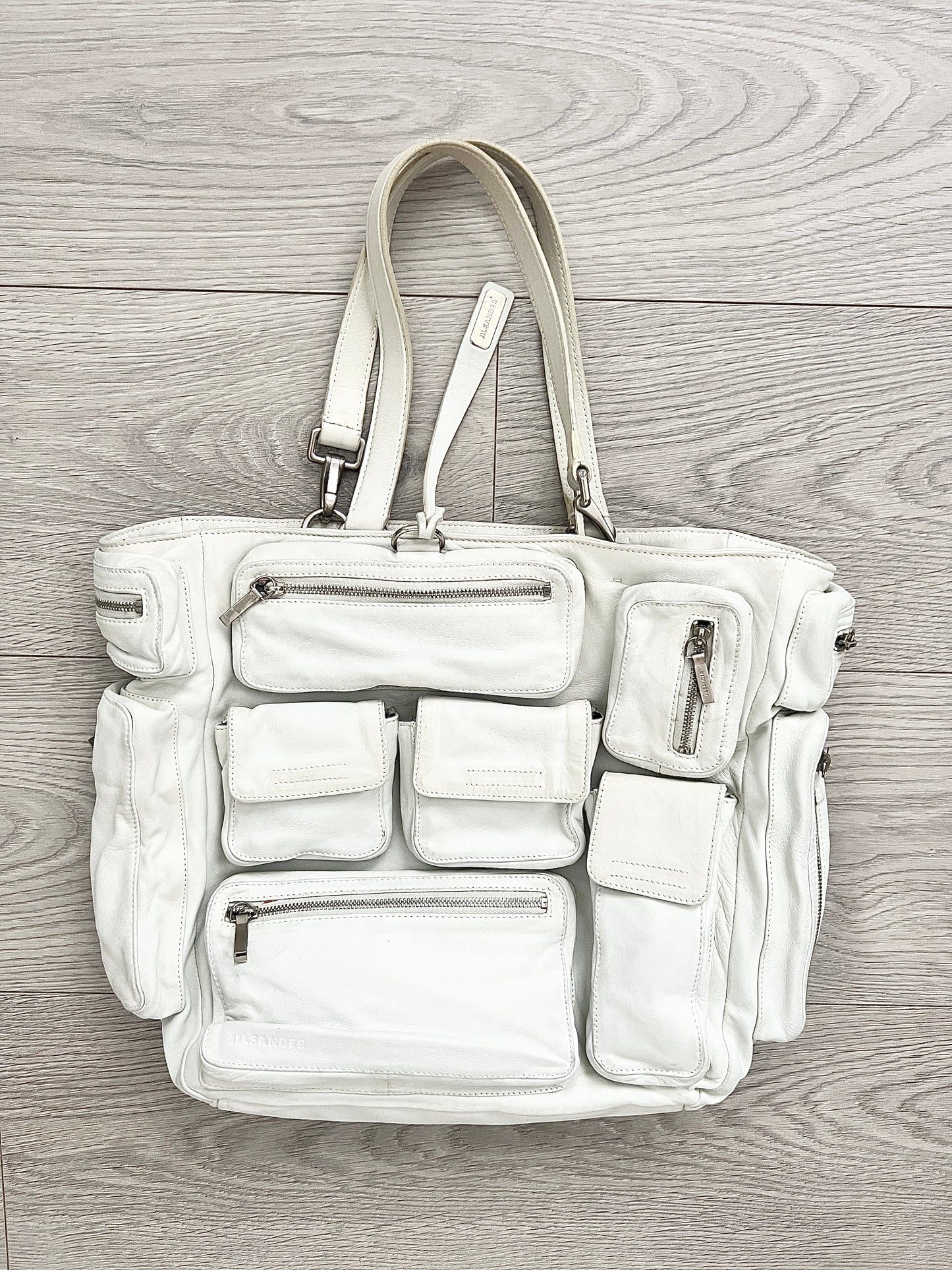 Jil Sander 2003 Multi-Pocket Cargo Leather White Shoulder Bag