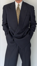 Giorgio Armani 1980s Peaked Lapel Double Breasted Wool Pleated Suit - Size M Jacket / 32" Waist