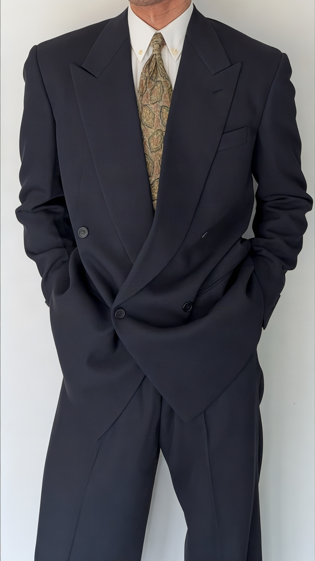 Giorgio Armani 1980s Peaked Lapel Double Breasted Wool Pleated Suit - Size M Jacket / 32" Waist