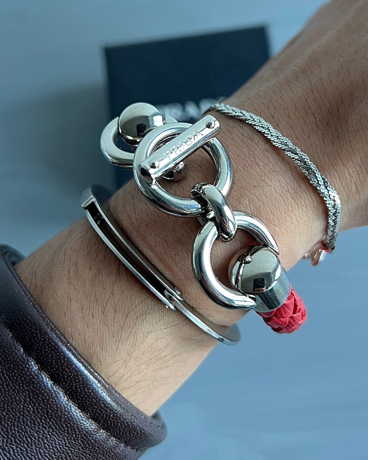 Prada Mainline 2015 Braided Leather Toggle Bracelet