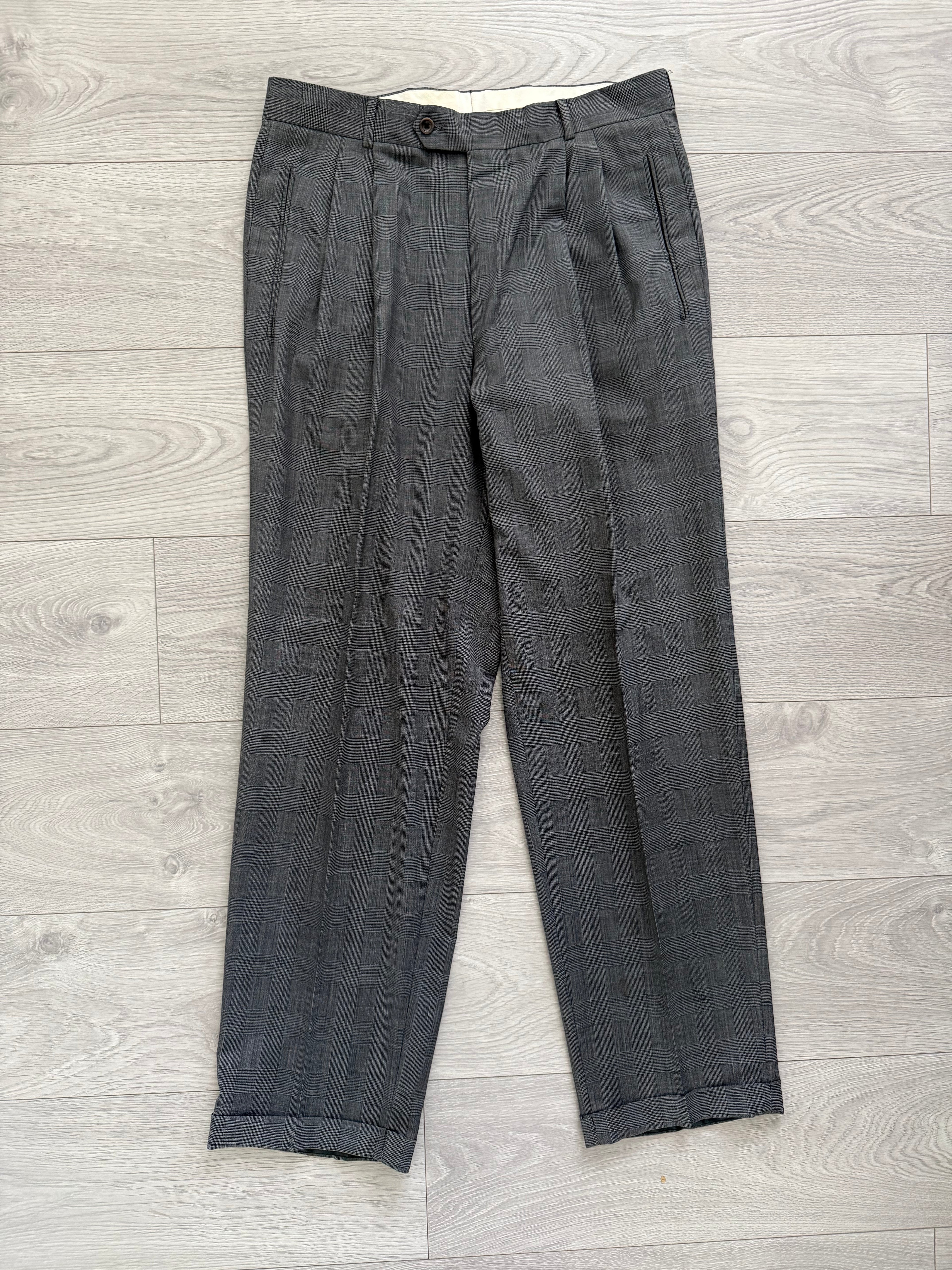Hugo Boss 1980s 'Poseidon' 3B Pleated Wool Grey Suit - Size L Jacket / 34" Waist