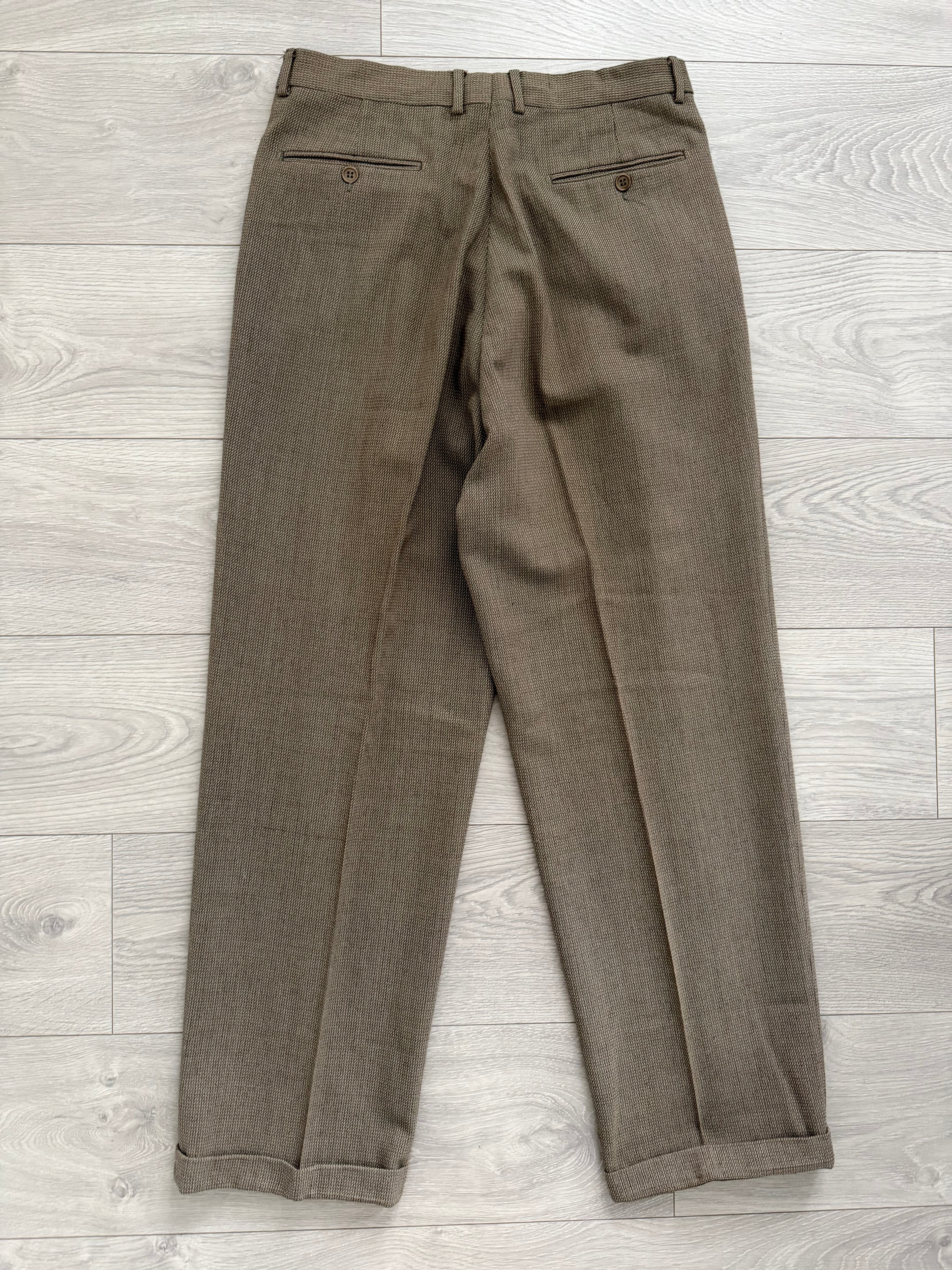 Emporio Armani 1990s Peaked Lapel Double Breasted Textured Weave Pleated Wool Suit - Size XL Jacket / 34" Waist
