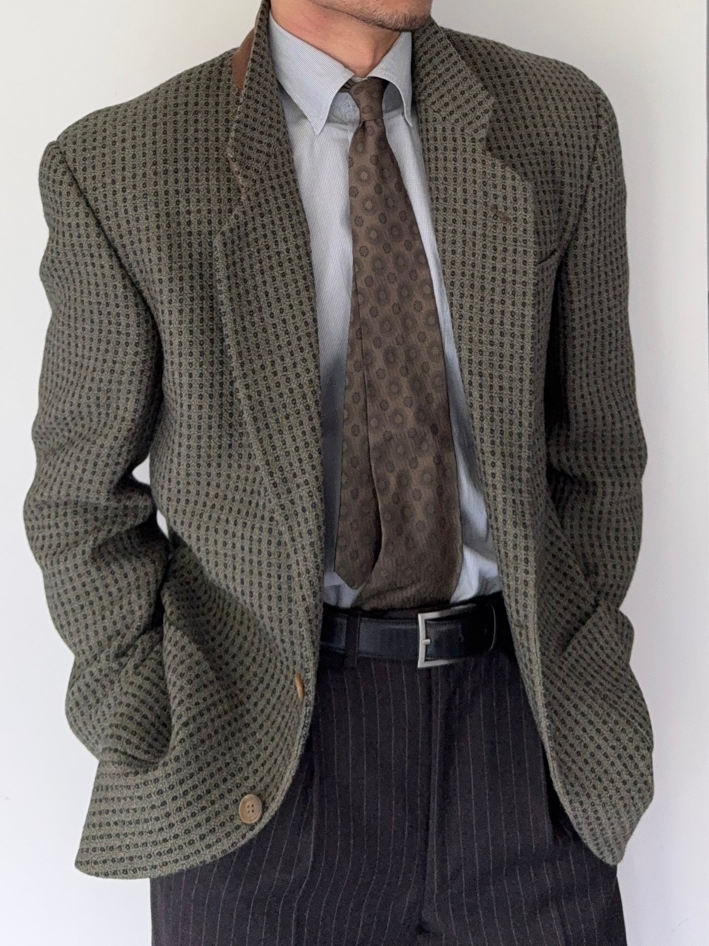 Emporio Armani 1990s Wool Blend Green Sports Blazer Jacket - Size M