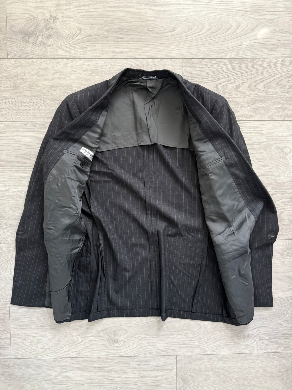 Giorgio Armani 1990s Double-Breasted Pleated Striped Suit - Size M Jacket / 30" Waist