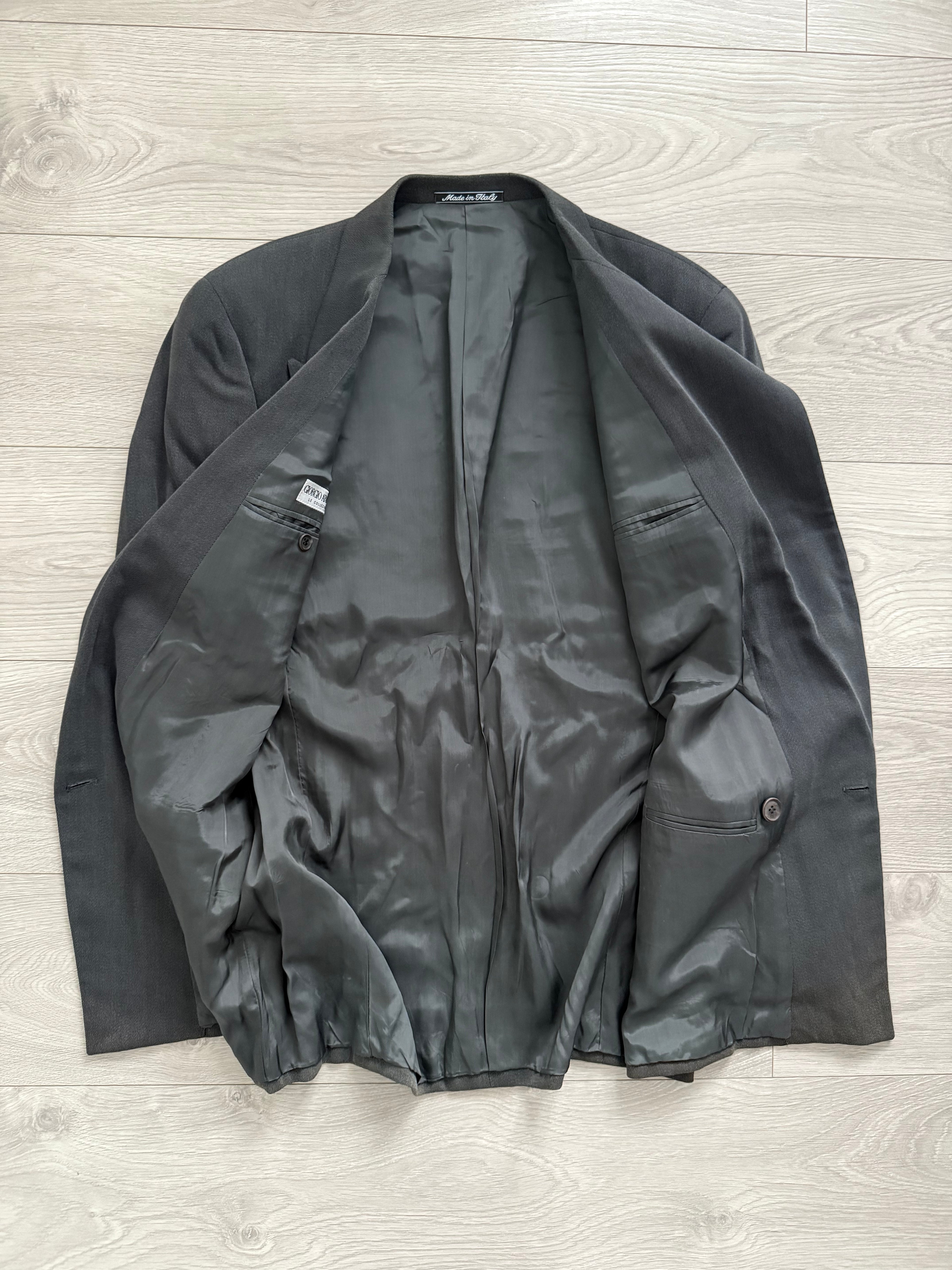 Giorgio Armani 1980s Double Breasted Pleated Wool Suit Steel Charcoal New - Size L Jacket / 32" Waist