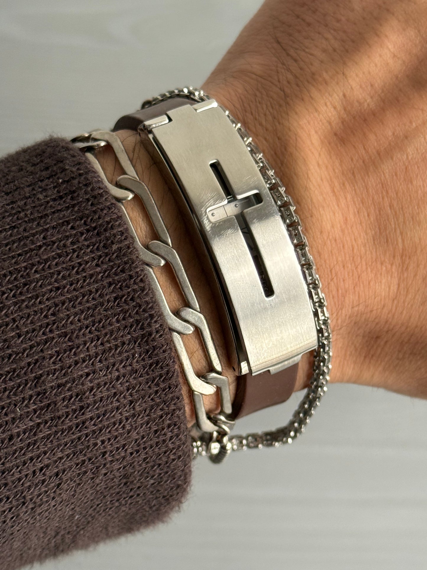 Jean Paul Gaultier Laser-Cut Cross Motif Stainless Steel Concealed Watch Bracelet