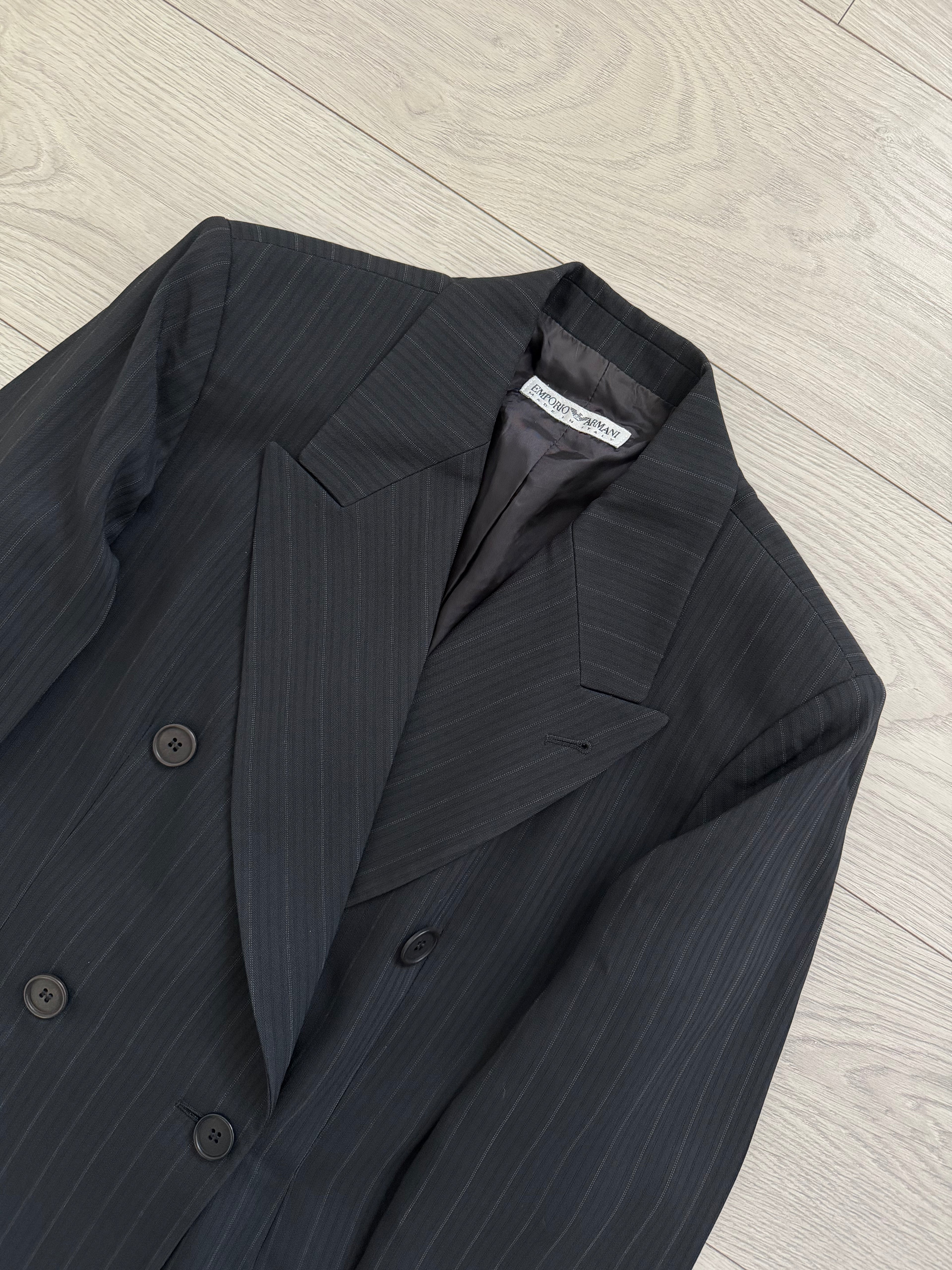 Womens Emporio Armani 1990s Peaked Lapel Double Breasted Wool Suit - Size M Jacket / 26" Waist