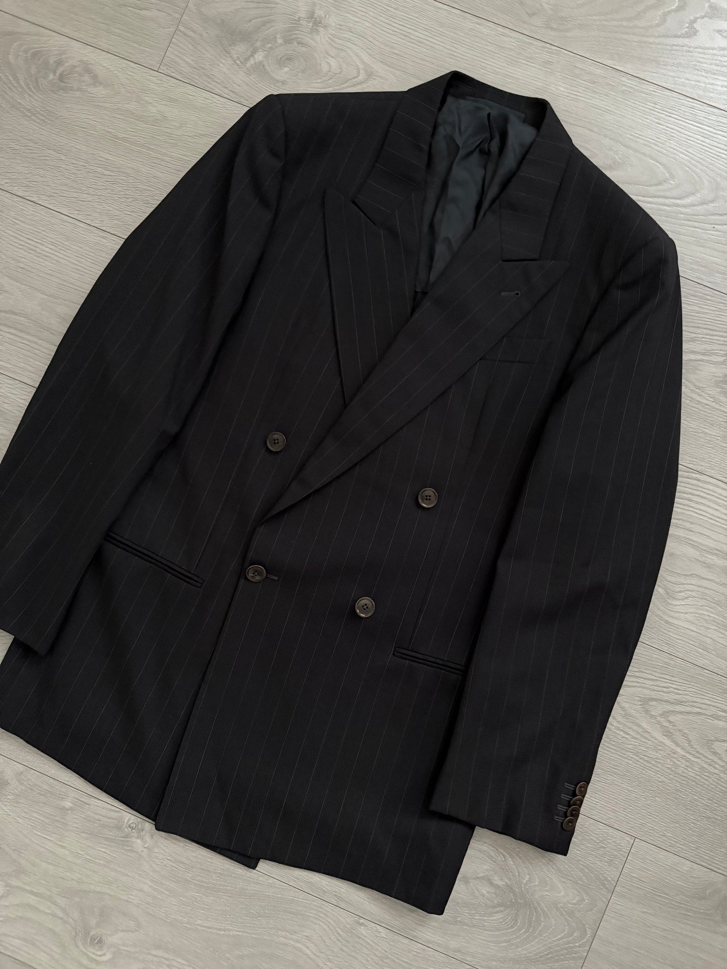 Armani 1990s Double Breasted Pleated Wool Suit - Size L Jacket / 34" Waist