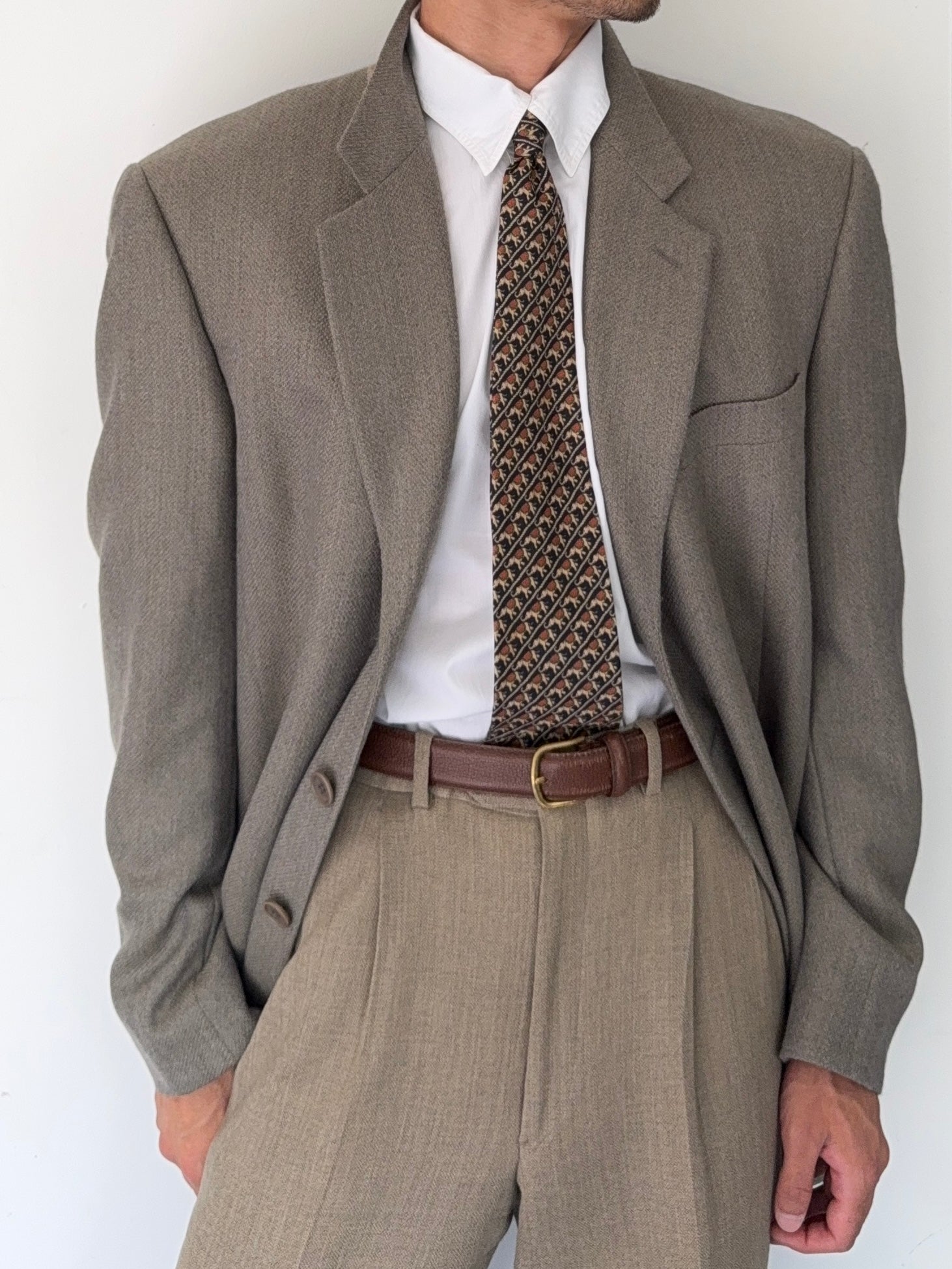 Giorgio Armani Black Label 1990s 3B Wool Cashmere Taupe Sports