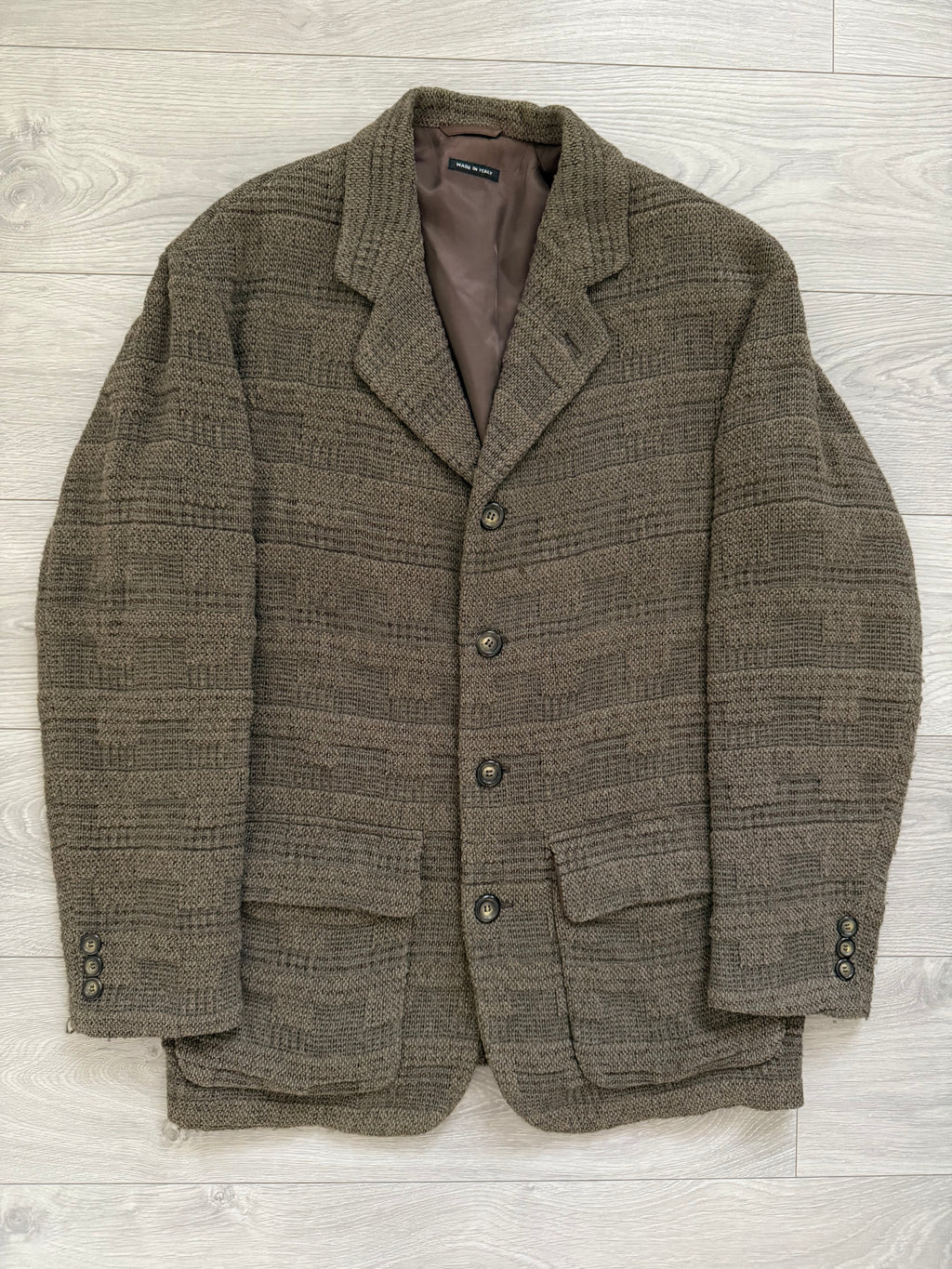 Emporio Armani 1990s 4B Wool Cotton Texture Pattern Jacket - Size L