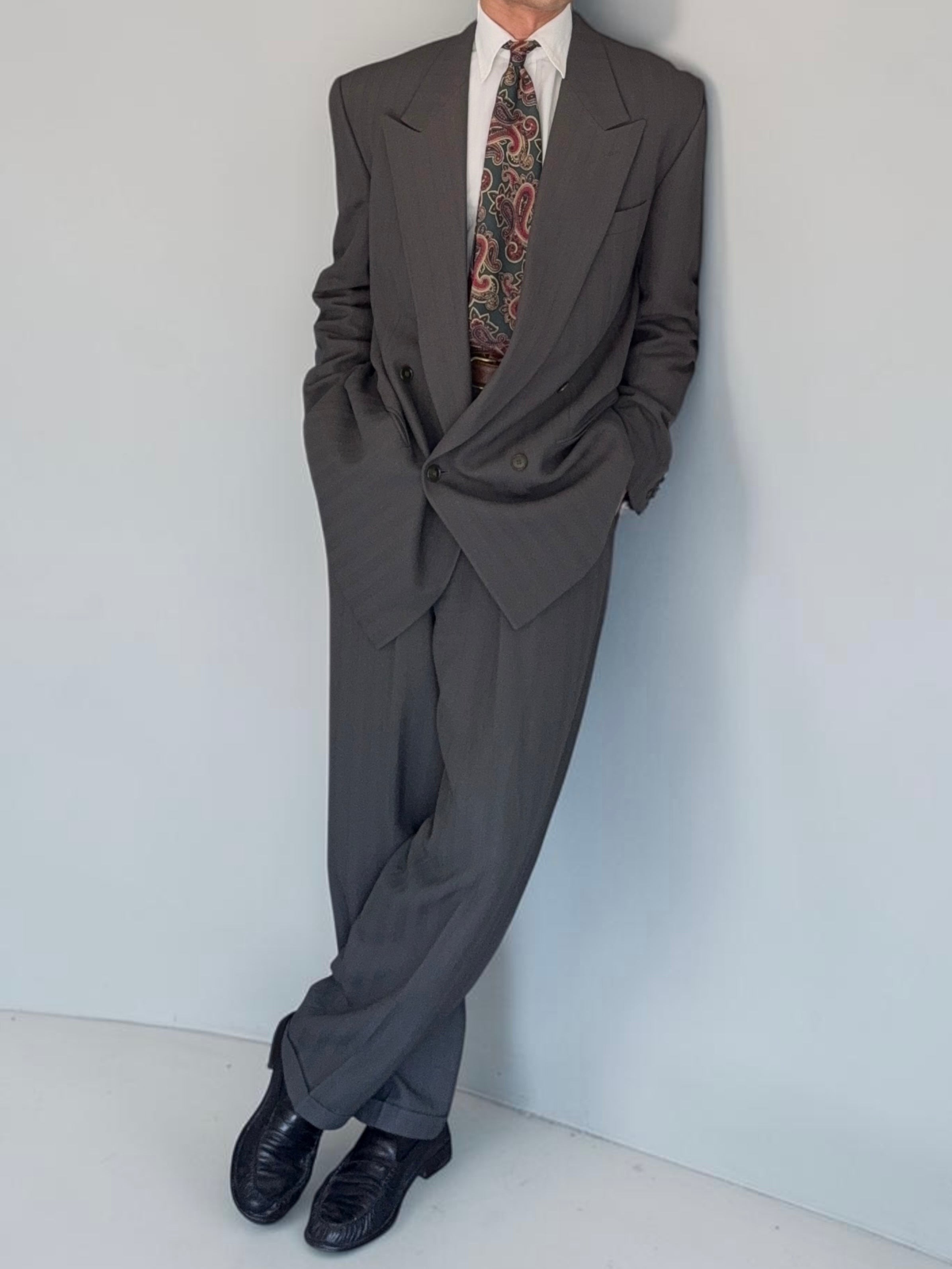 Giorgio Armani 1980s Peaked Lapel Double Breasted Textured Wool