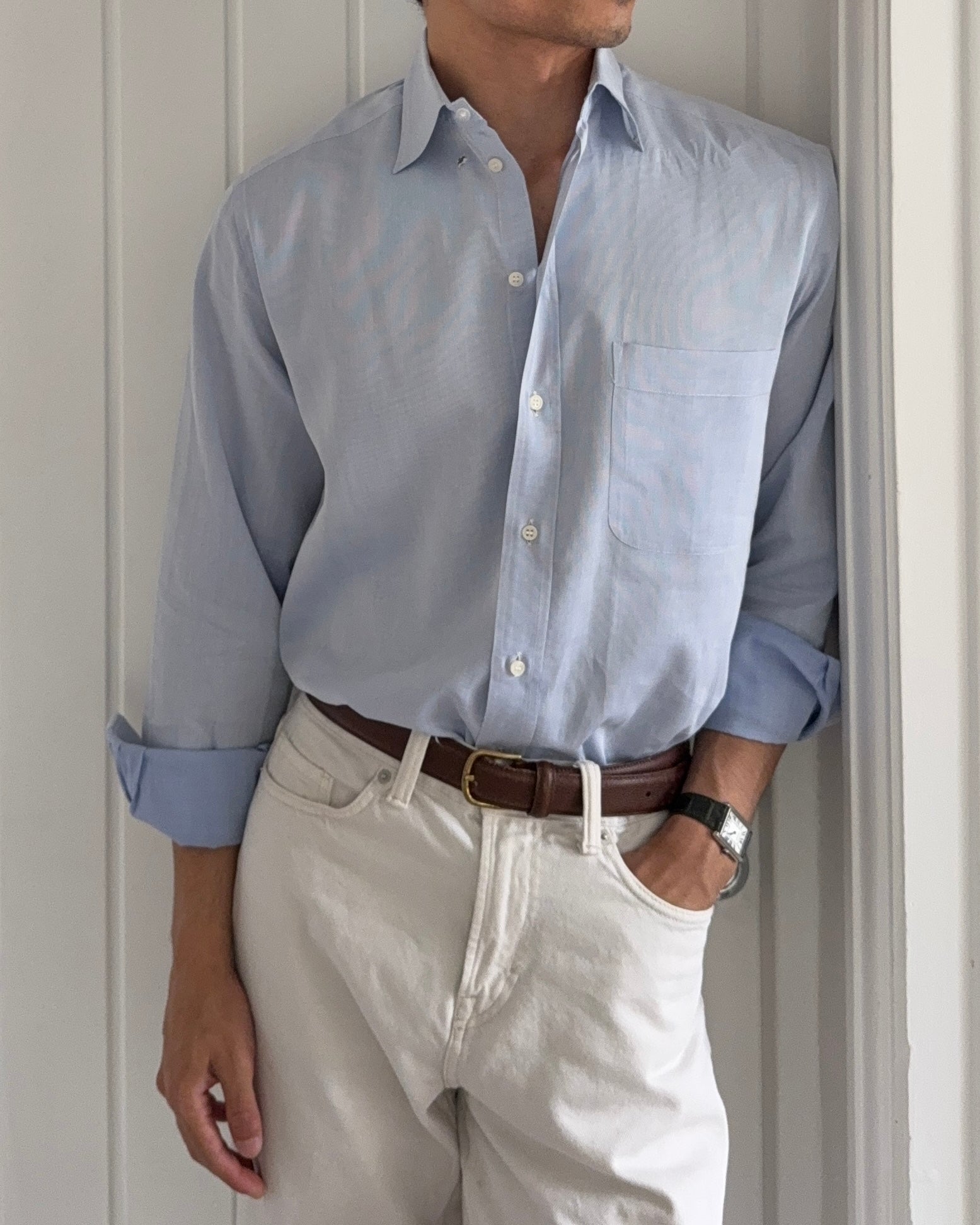 Giorgio Armani 1980s Blue Cotton Shirt - Size M