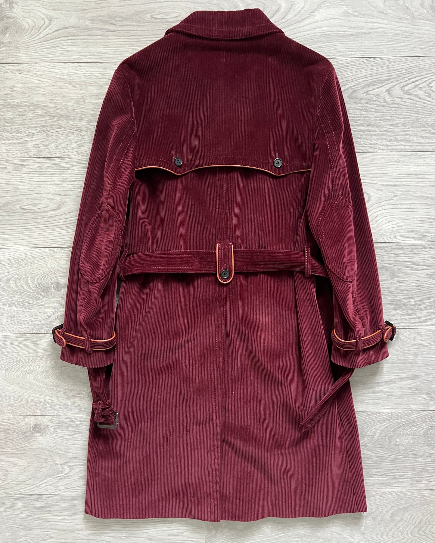 Prada FW2017 Runway Burgundy Red Western Corduroy Belted Coat - Size M