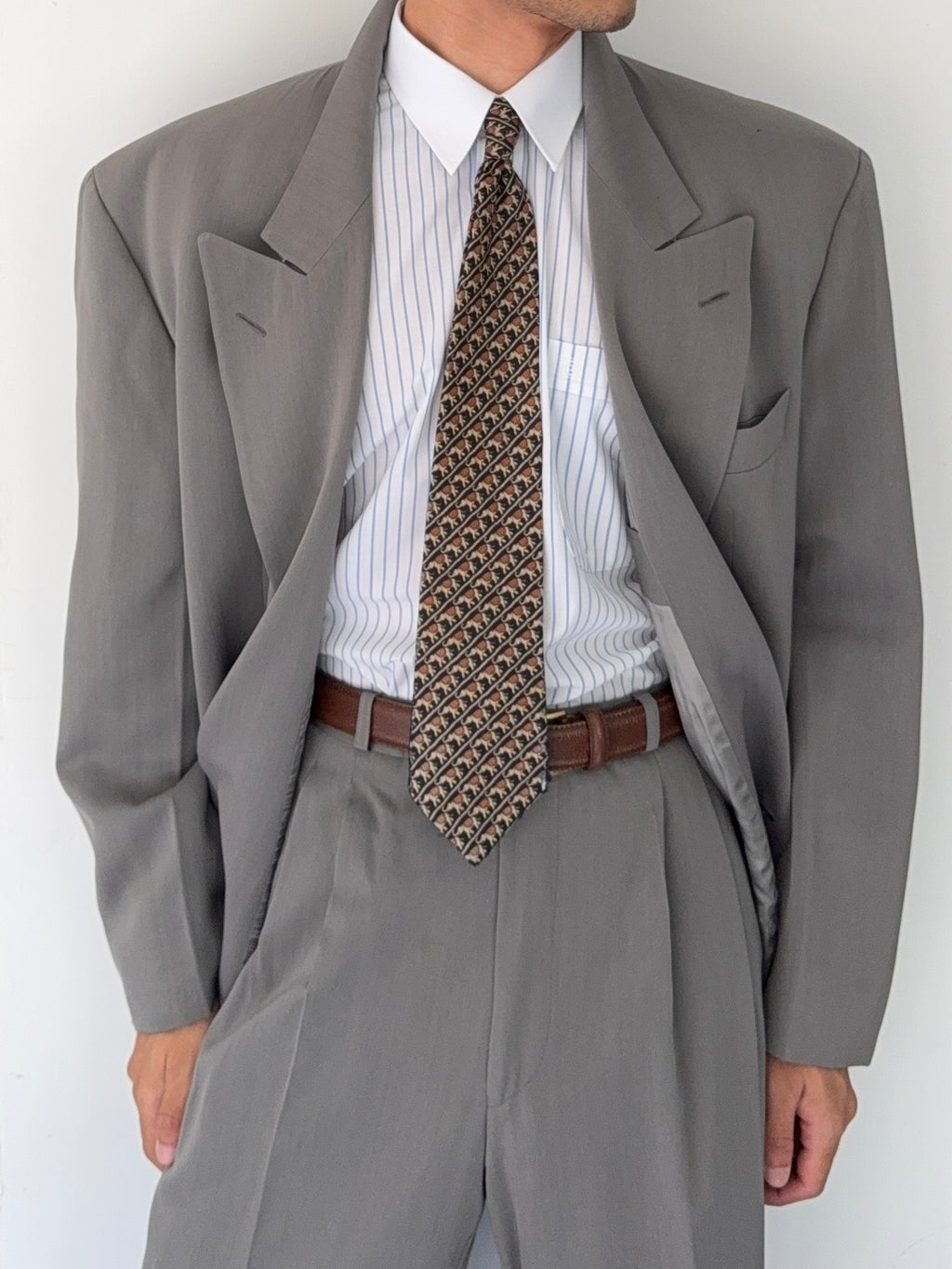 Hugo Boss 1980s 'Al Capone' Peaked Lapel Double Breasted Pleated Wool Silk Suit - Size XXL Jacket / 36" Waist