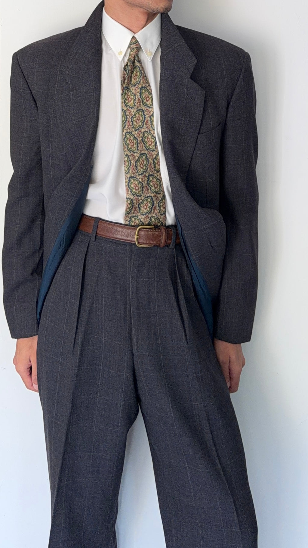 Giorgio Armani Black Label 1990s 2B Double-Pleated Suit Grey - Size L Jacket / 33" Waist