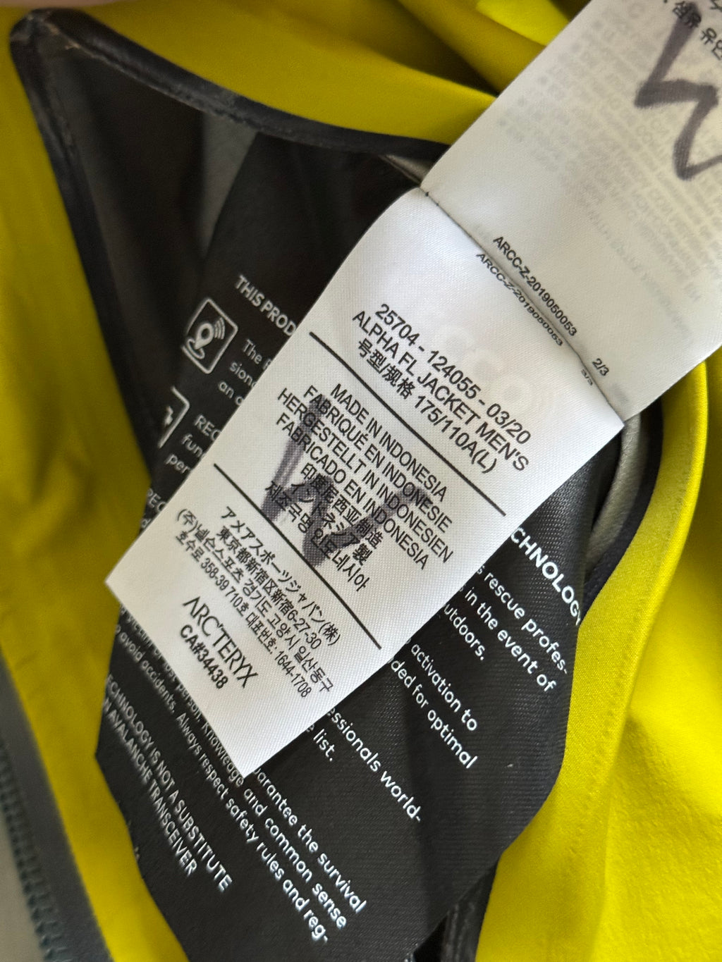 Arc'teryx Alpha FL Yellow Gore-Tex Pro Shell Jacket - Size L
