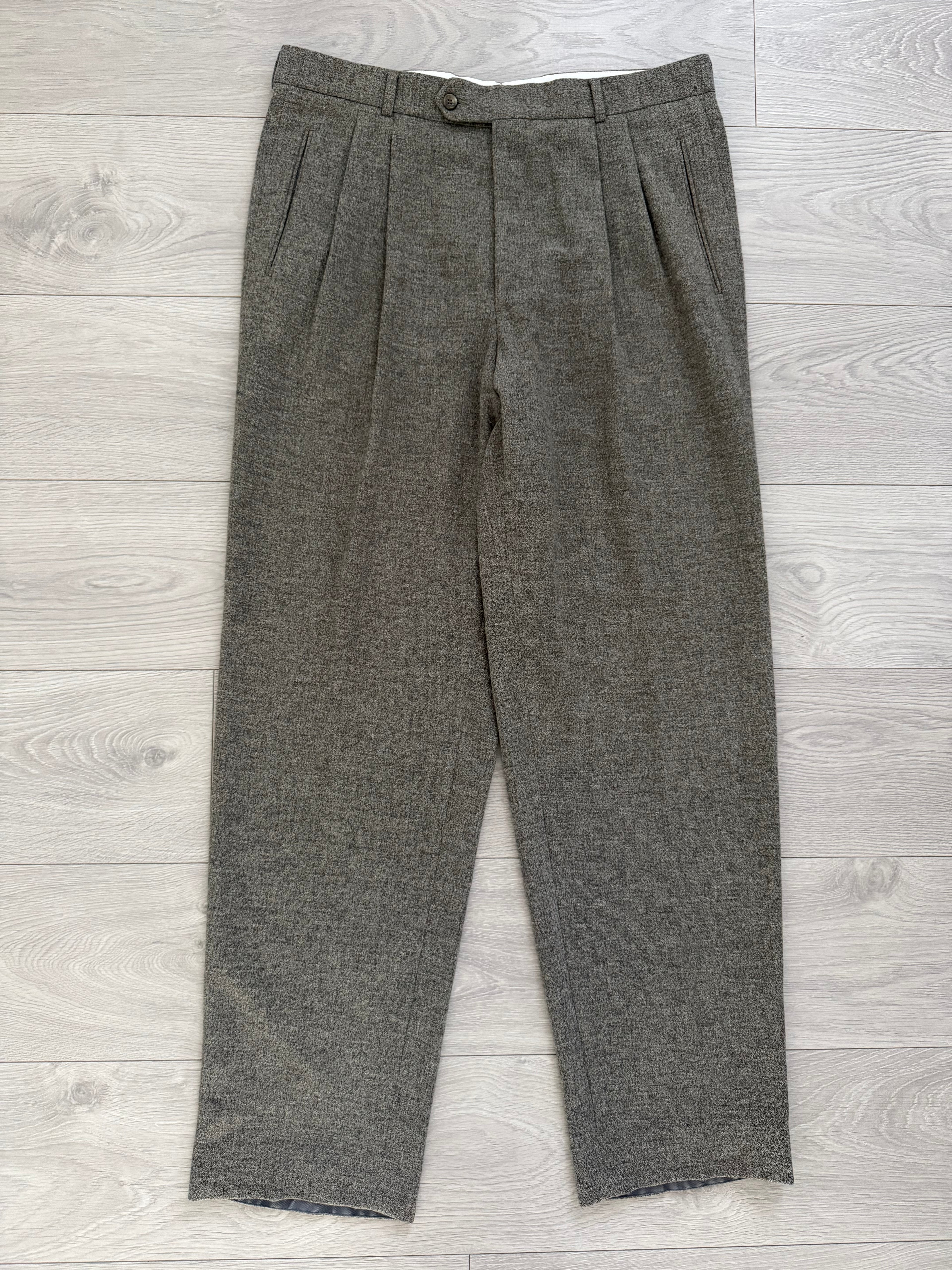 Hugo Boss 1980s Draped Double Pleat Melange Fabric Wool Pants - Size 36" Waist