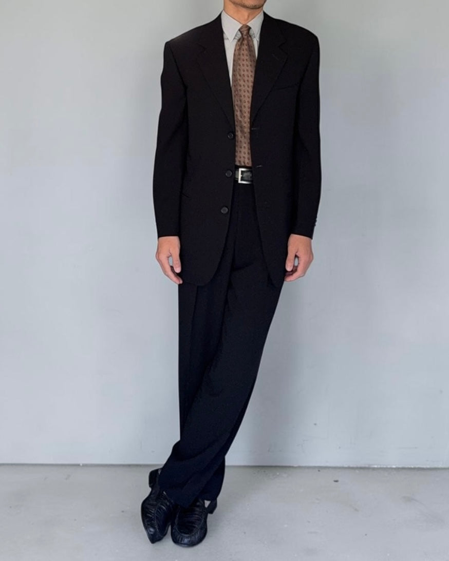 Giorgio Armani Black Label 1990s 3B Black Pleated Wool Draped Suit - Size M Jacket / 32" Waist