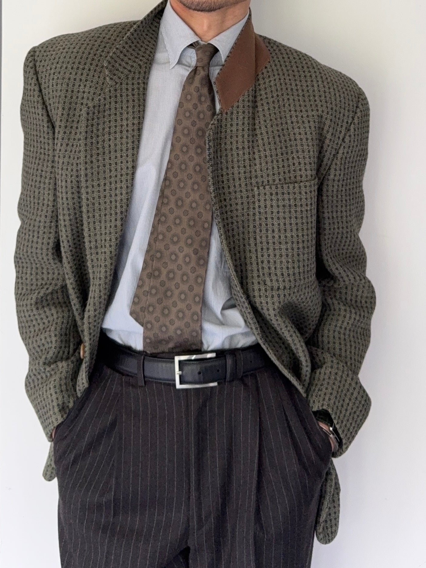 Emporio Armani 1990s Wool Blend Green Sports Blazer Jacket - Size M