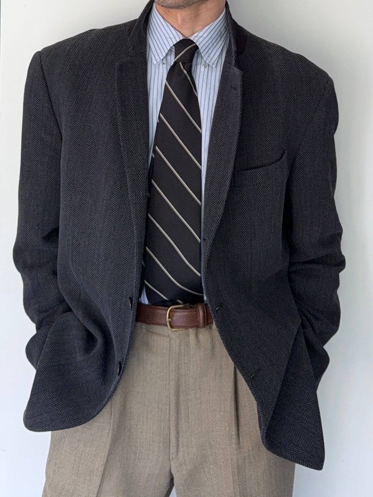 Armani 1990s Herringbone Wool 3B Sports Jacket Blazer - Size XXL