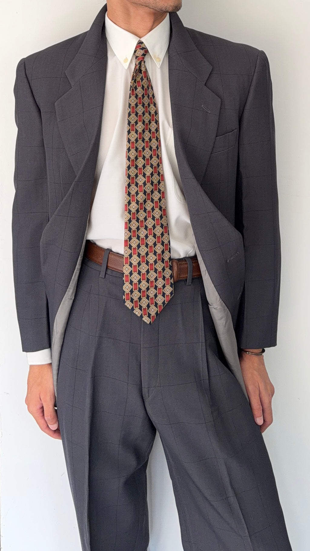 Giorgio Armani Mainline 1980s 2B Double Pleat Draped Grey Suit - Size S Jacket / 29" Waist