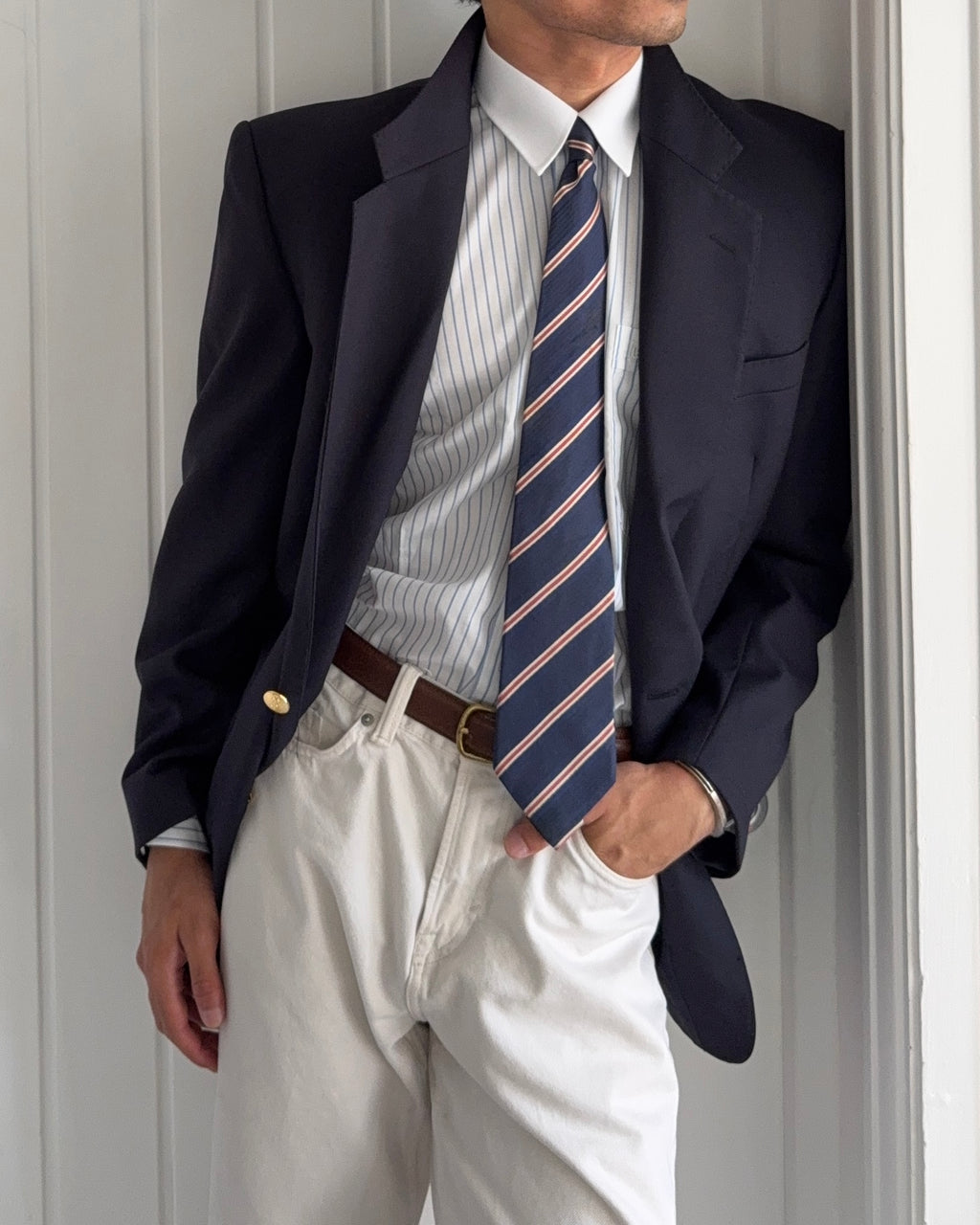 Yves Saint Laurent 1980s Metal Button 2B Wool Sport Jacket Blazer Navy Blue - Size M