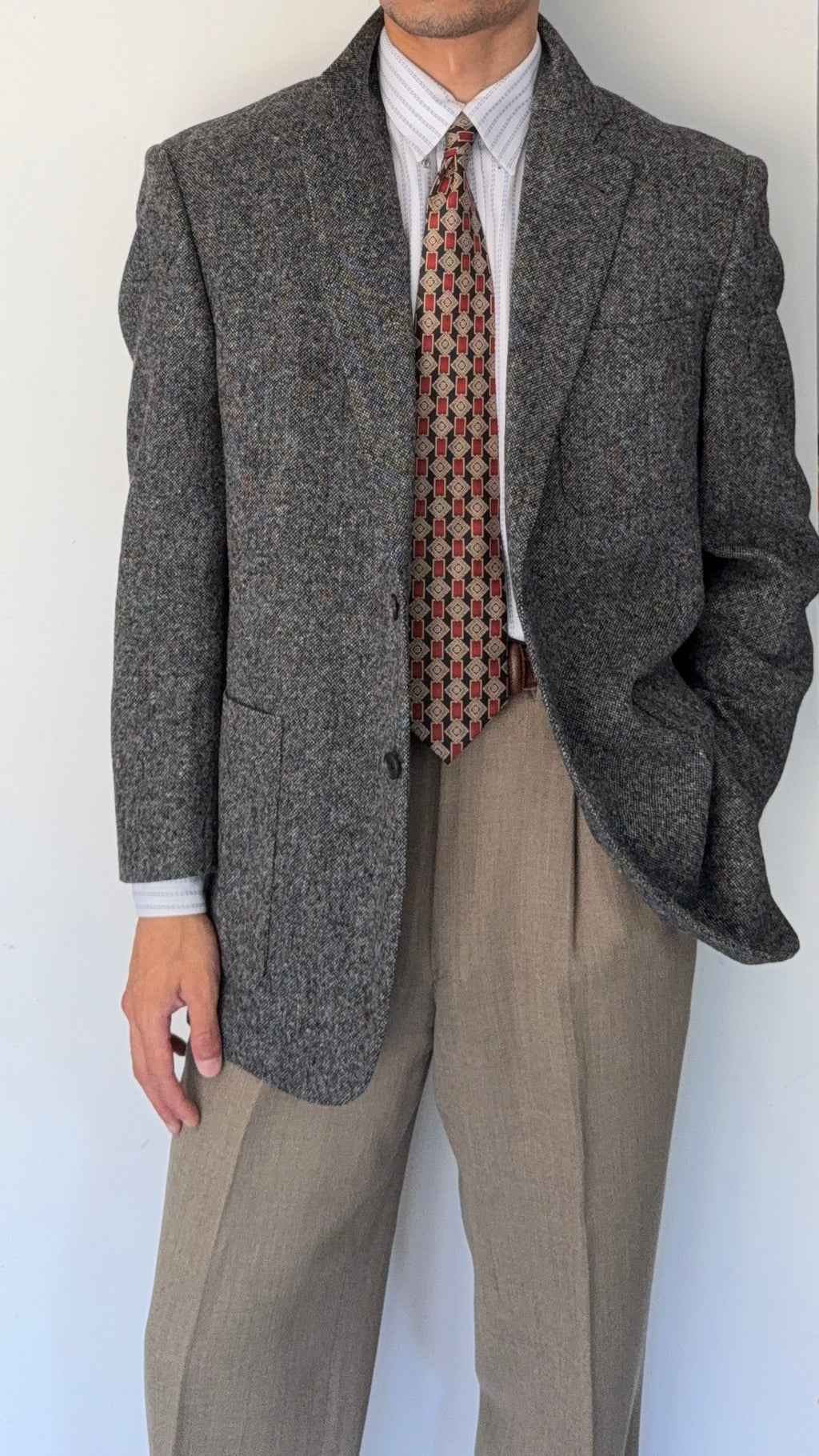Yves Saint Laurent 1980s 3B Speck Wool Sports Jacket Blazer - Size L