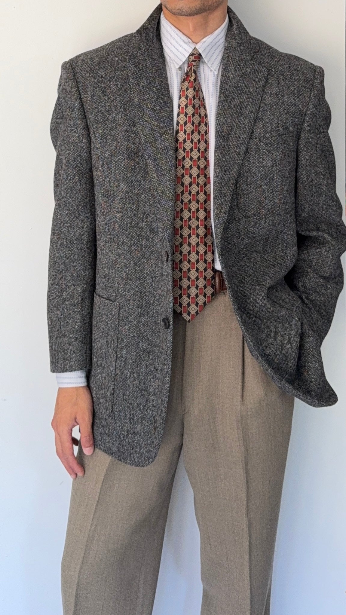 Yves Saint Laurent 1980s 3B Speck Wool Sports Jacket Blazer - Size L