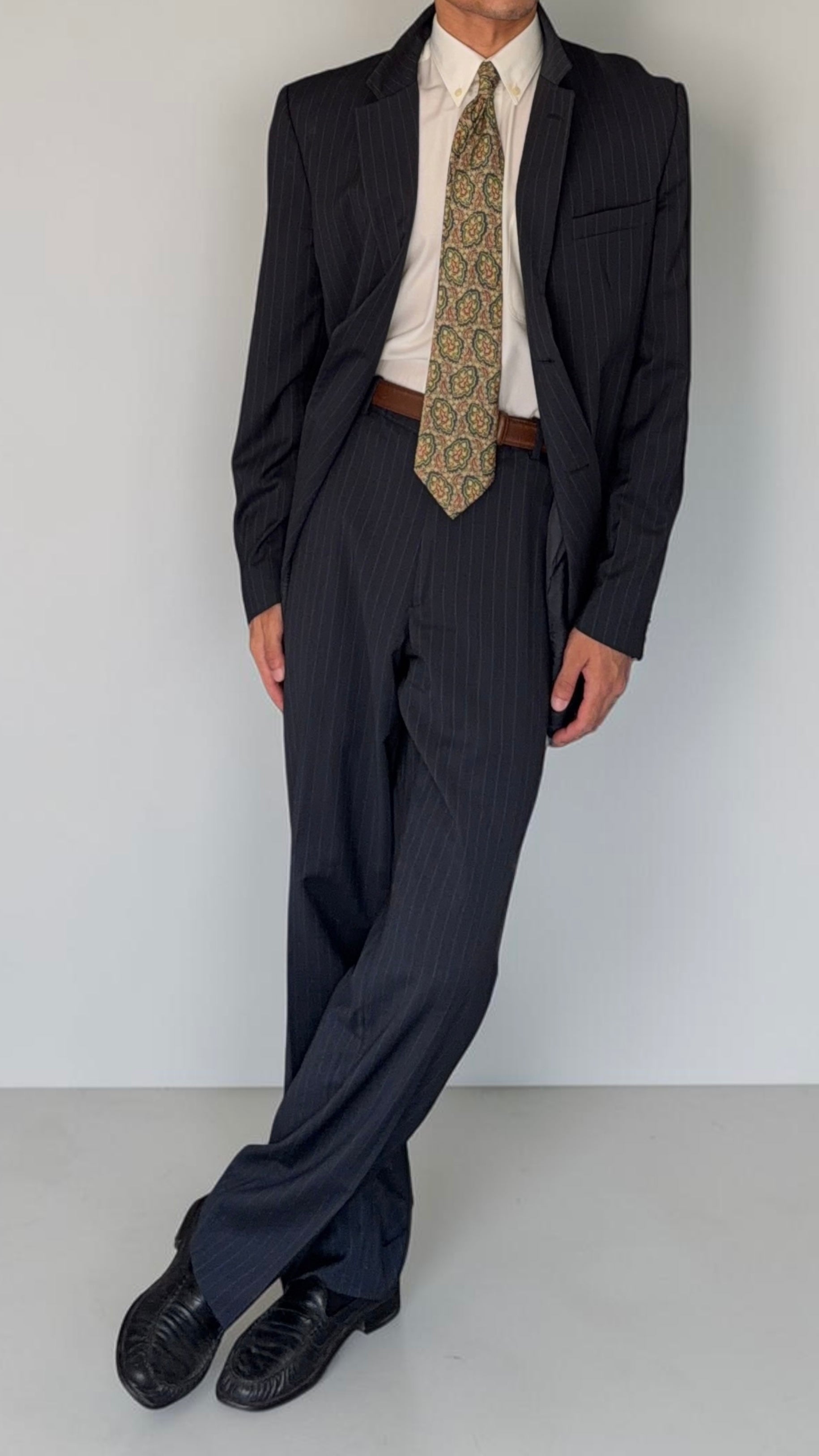 Emporio Armani 1990s 2B Striped Navy Suit - Size XXL Jacket / 38" Waist
