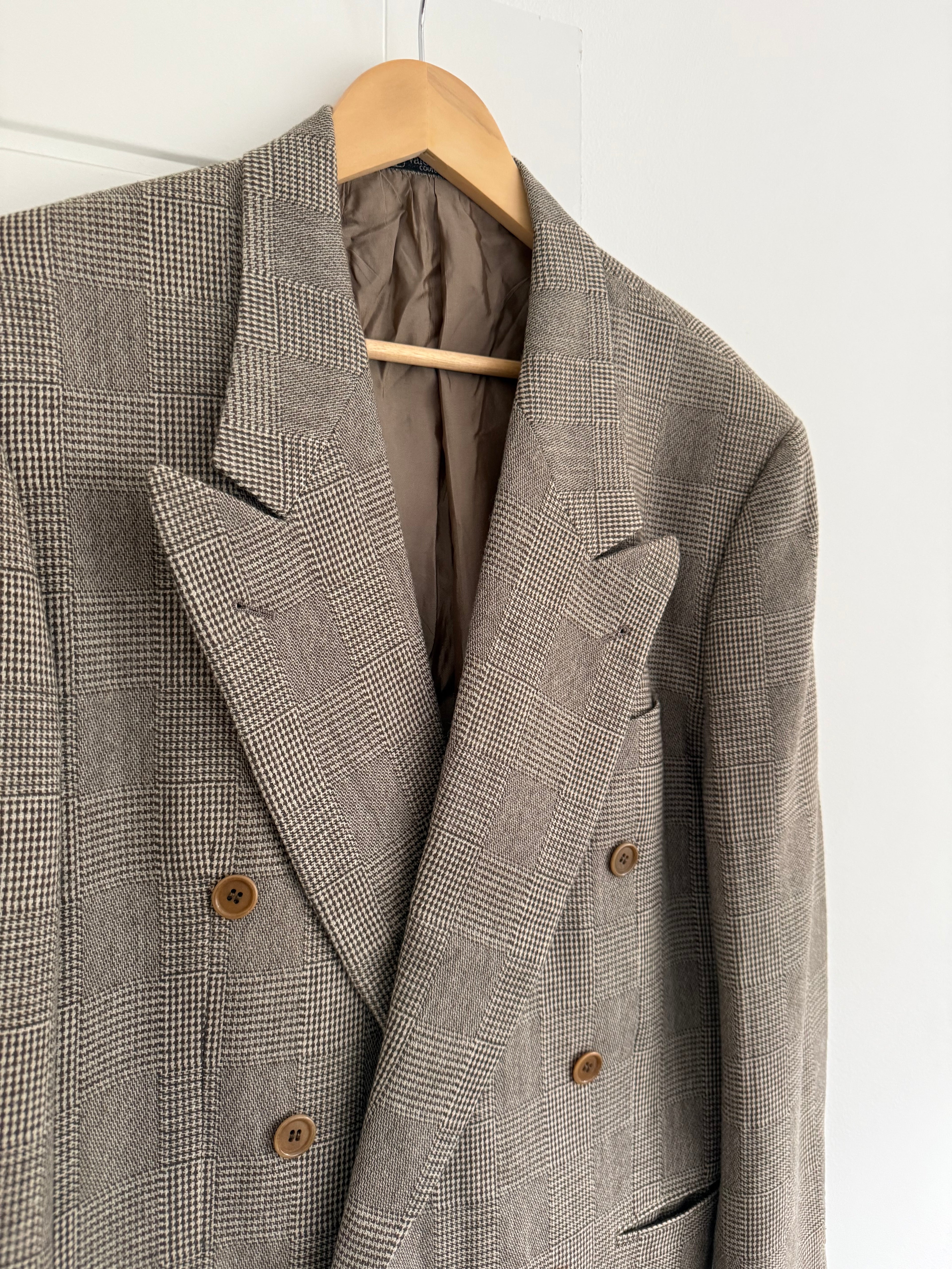 Valentino 1980s Peaked Lapel Double Breasted Textured Wool Sports Blazer Jacket - Size M