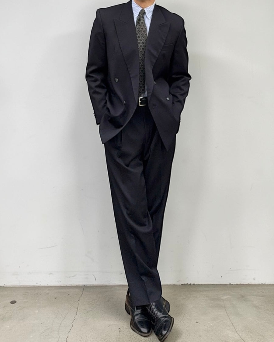 Giorgio Armani 1980s Double Breasted Pleated Wool Suit - Size S Jacket / 30" Waist