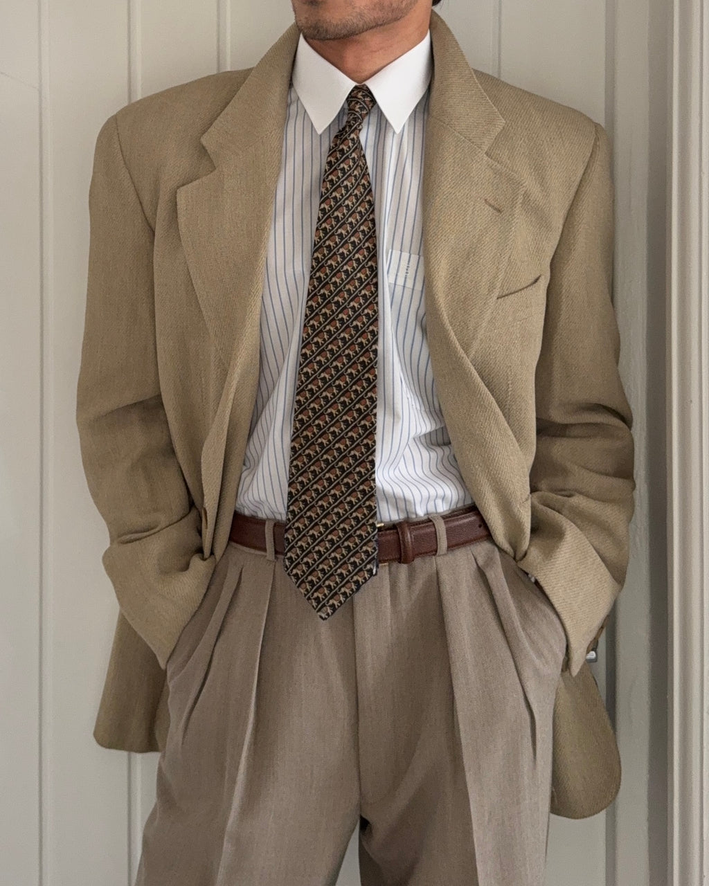 Giorgio Armani 1980s 2B Wool Silk Beige Sport Jacket Blazer - Size M