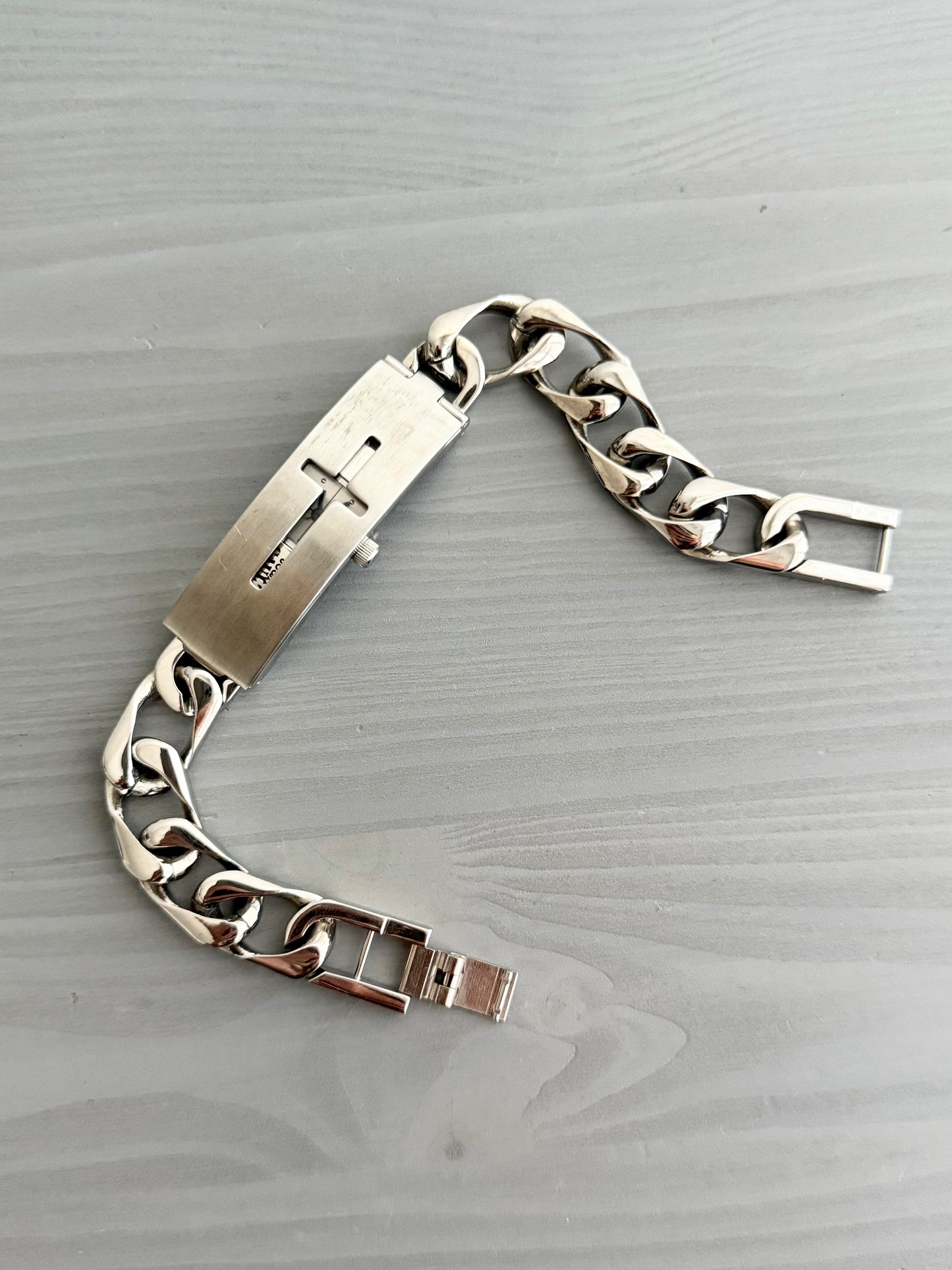 Jean Paul Gaultier Laser-Cut Cross Motif Stainless Steel Concealed Watch Bracelet