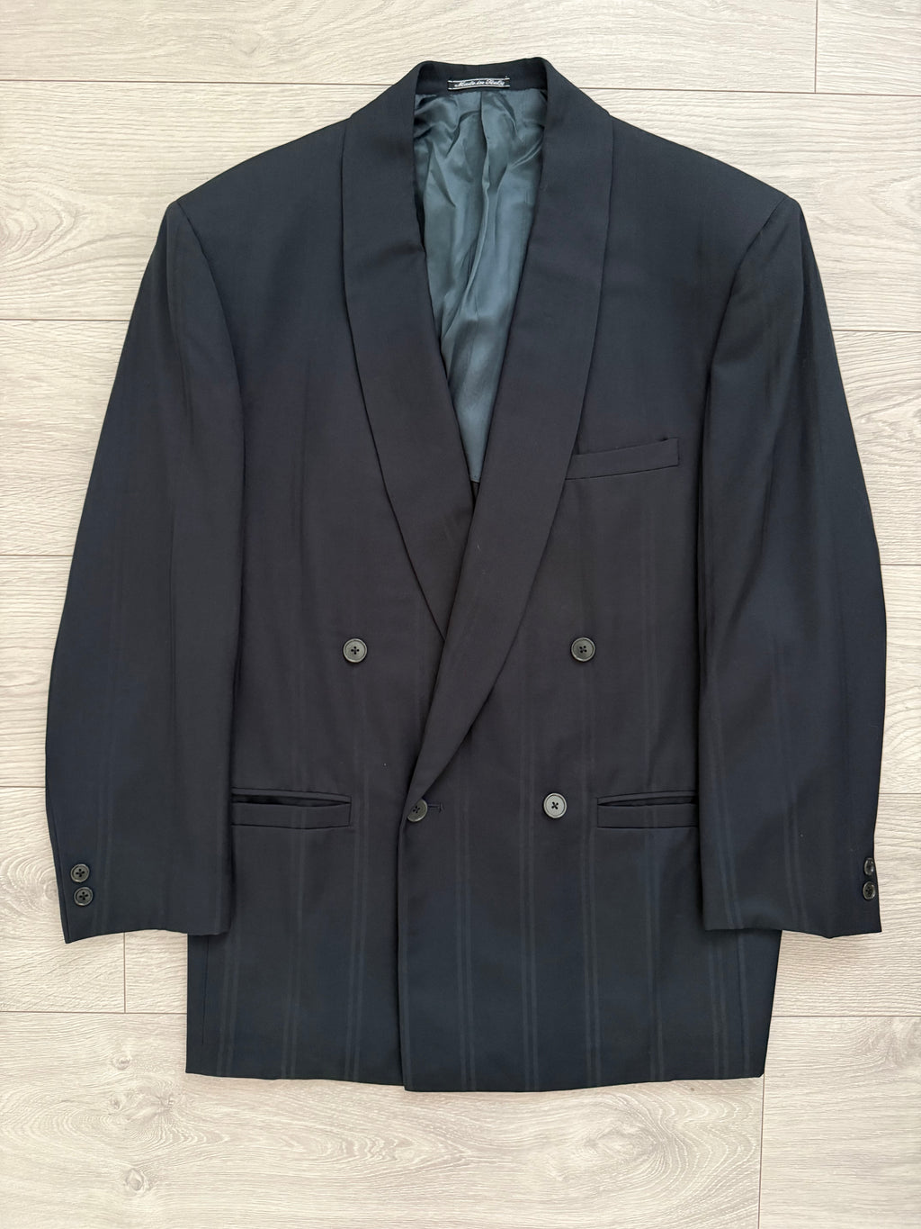 Versace 1980s Shawl Lapel Double Breasted Pleated Wool Striped Suit - Size M Jacket / 30" Waist