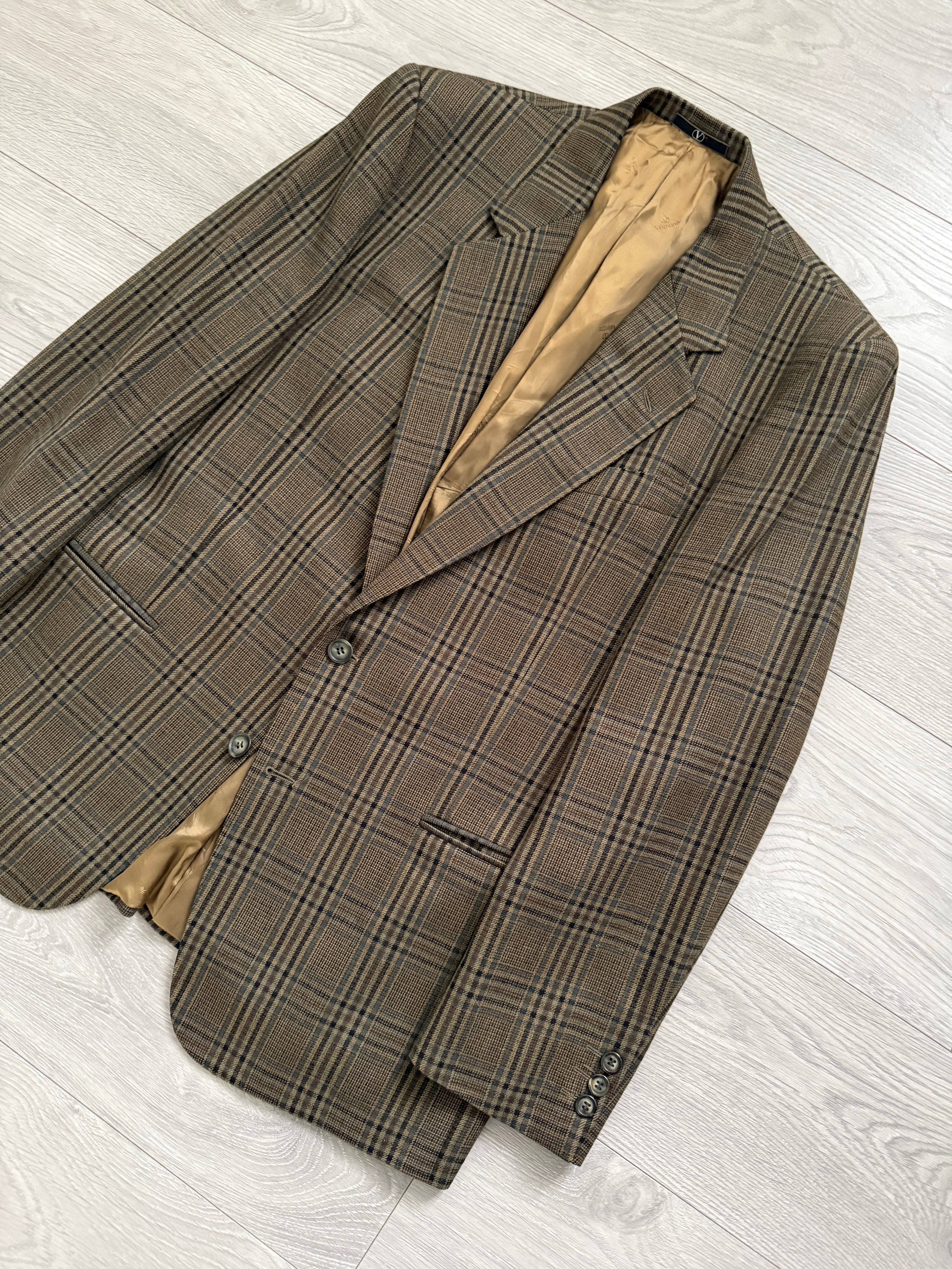 Valentino 1980s Wool Check Sports Blazer Jacket - Size L