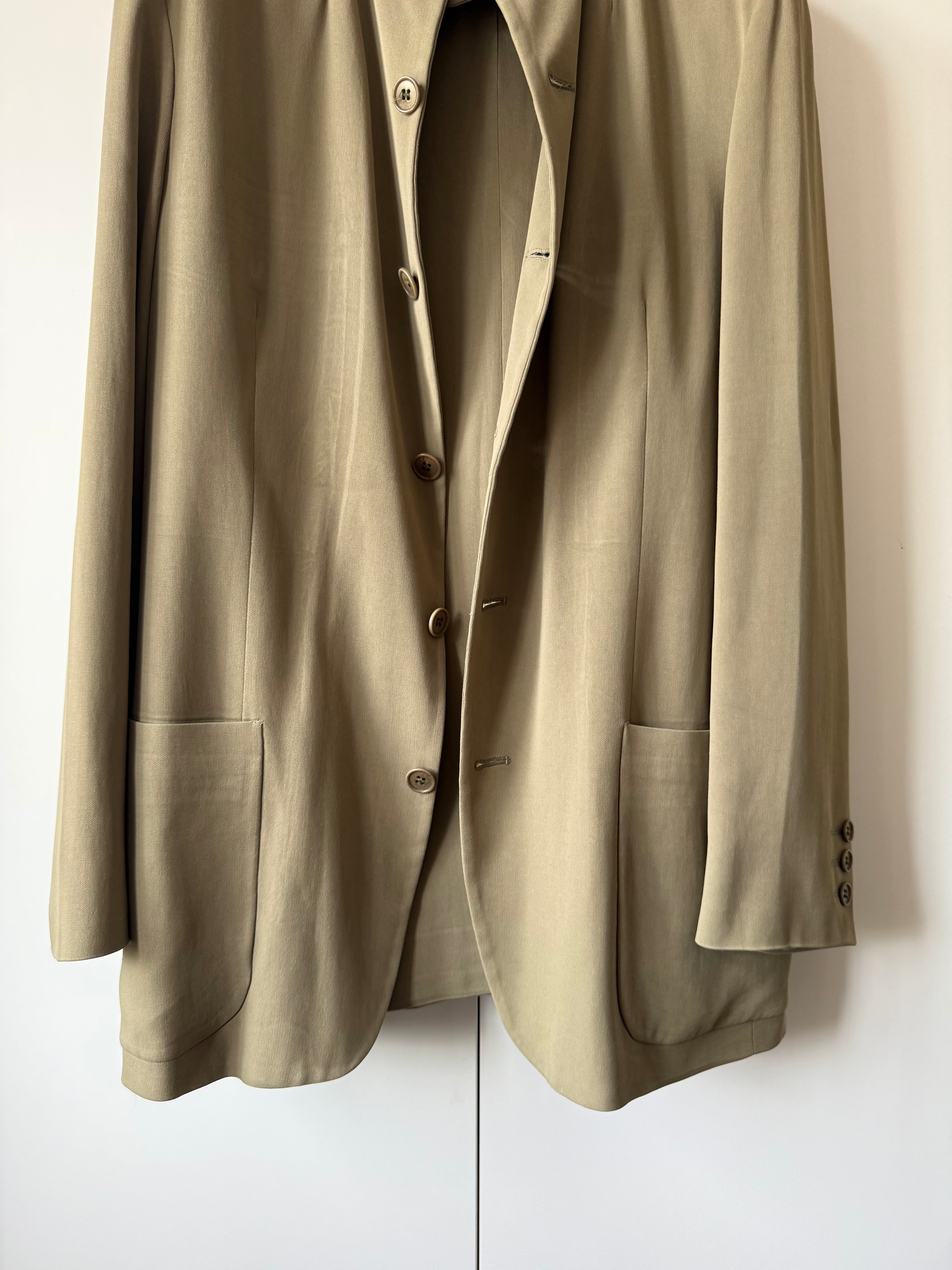 Emporio Armani AW1995 Nehru Collar Draped Khaki Taupe Suit - Size S Jacket / 30" Waist