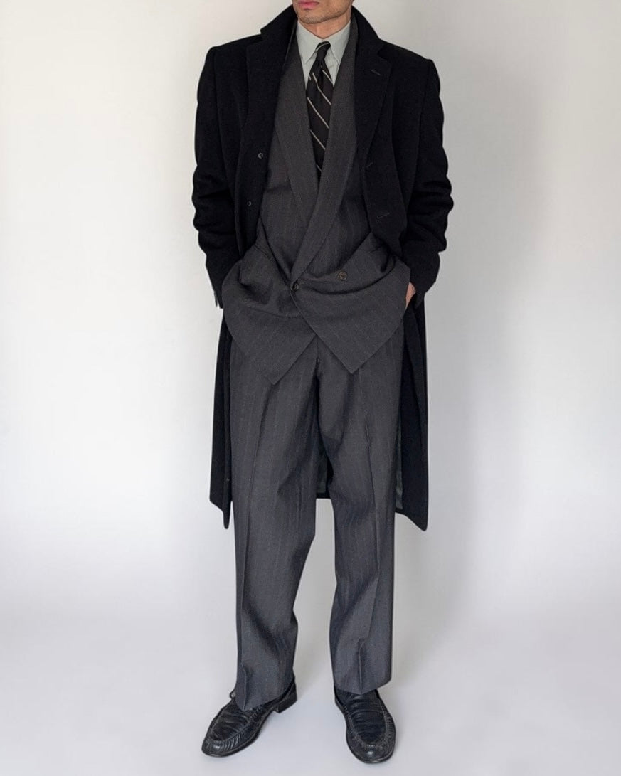 Armani 1990s Charcoal Grey Wool Over Coat - Size M