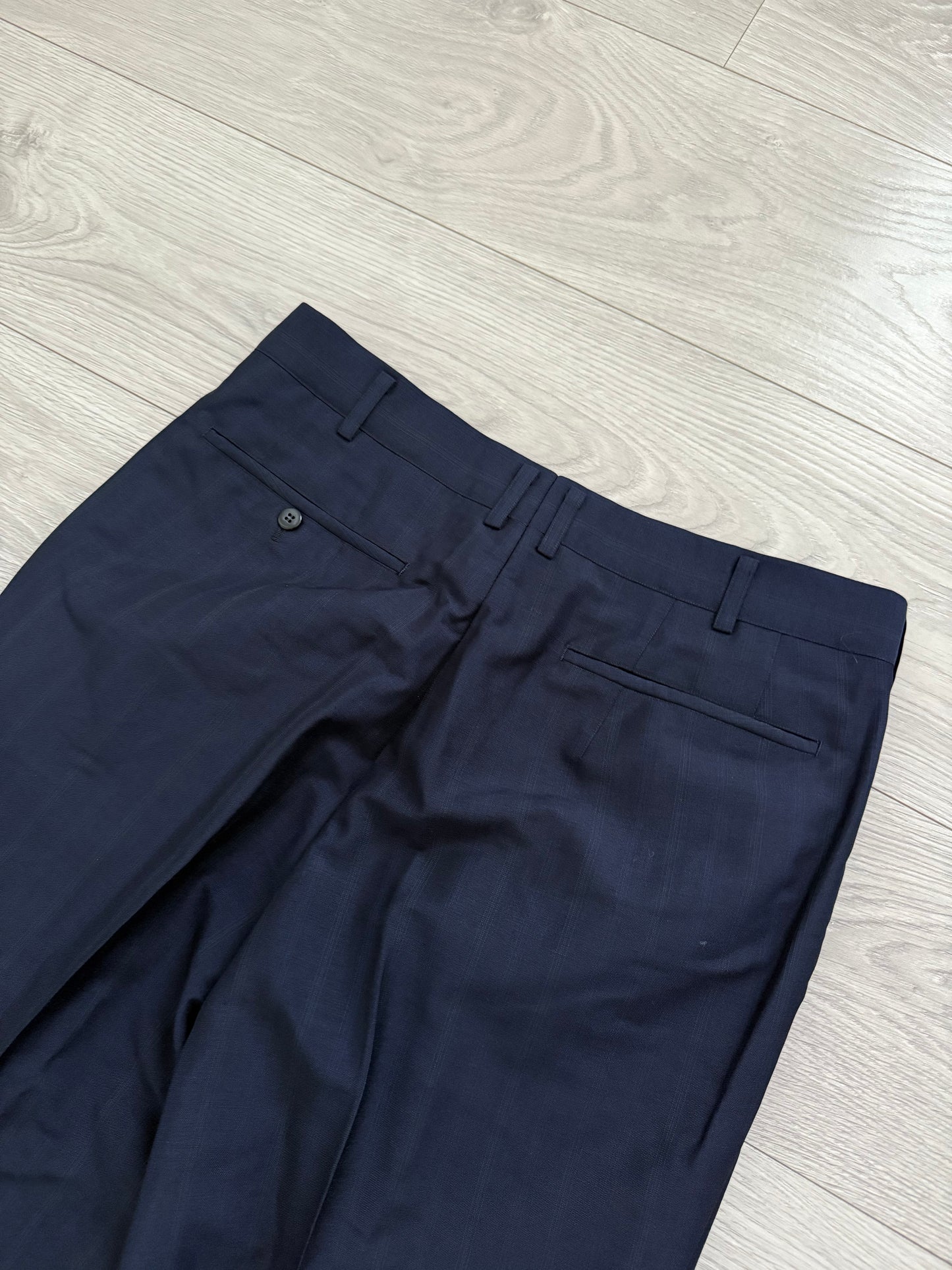 Yves Saint Laurent 1990s Double-Breasted Pleated Striped Blue Wool Suit - Size L Jacket / 32" Waist