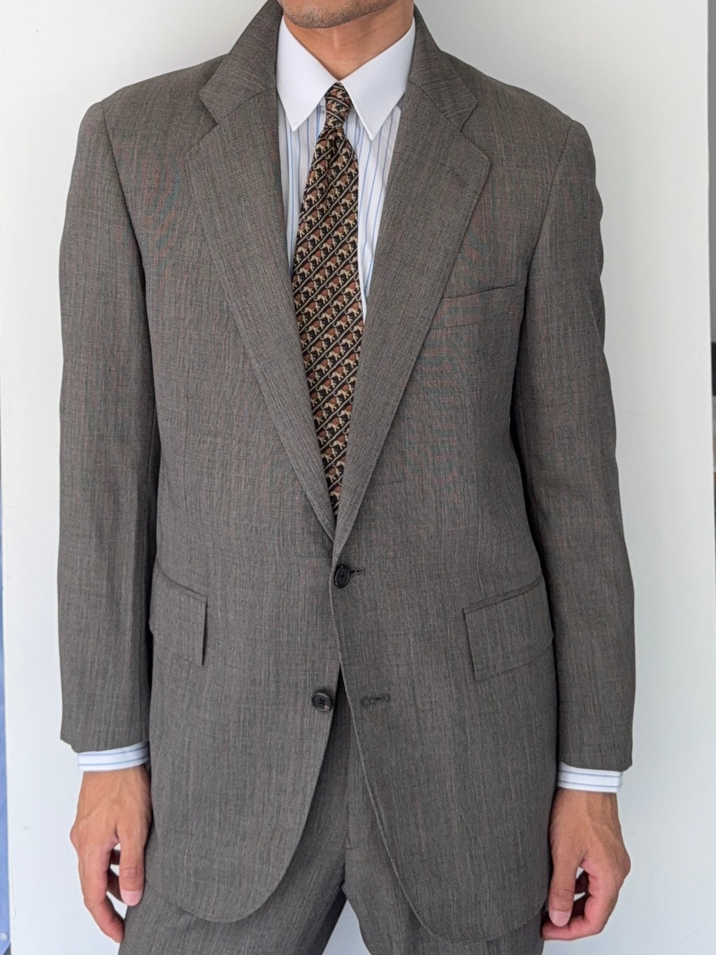 Ralph Lauren 1990s 2B Pleated Lightweight Wool Suit Green - Size M Jacket / 28" Waist