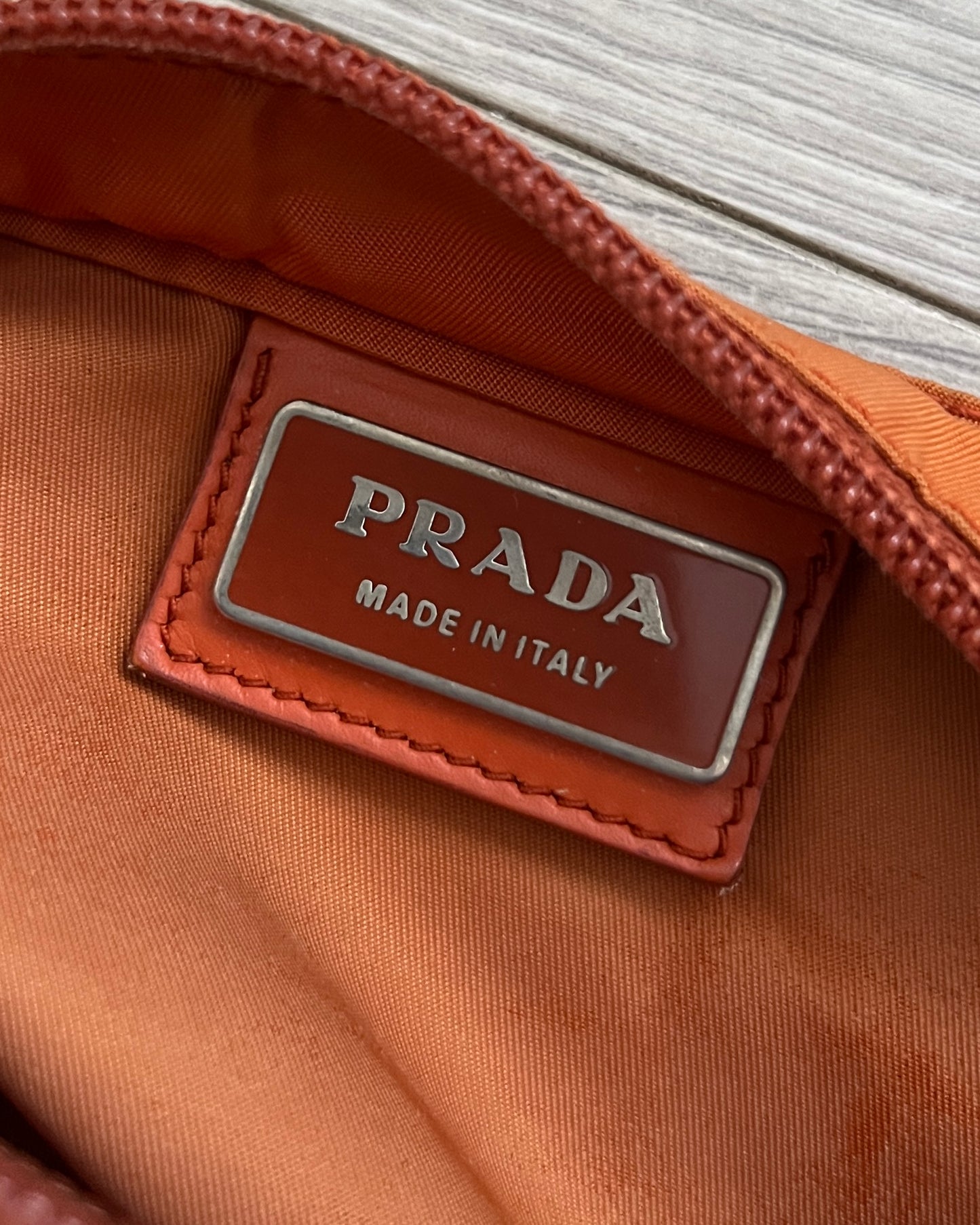 Prada 00S Vela Nylon Metal Logo Orange Crossbody Shoulder Bag