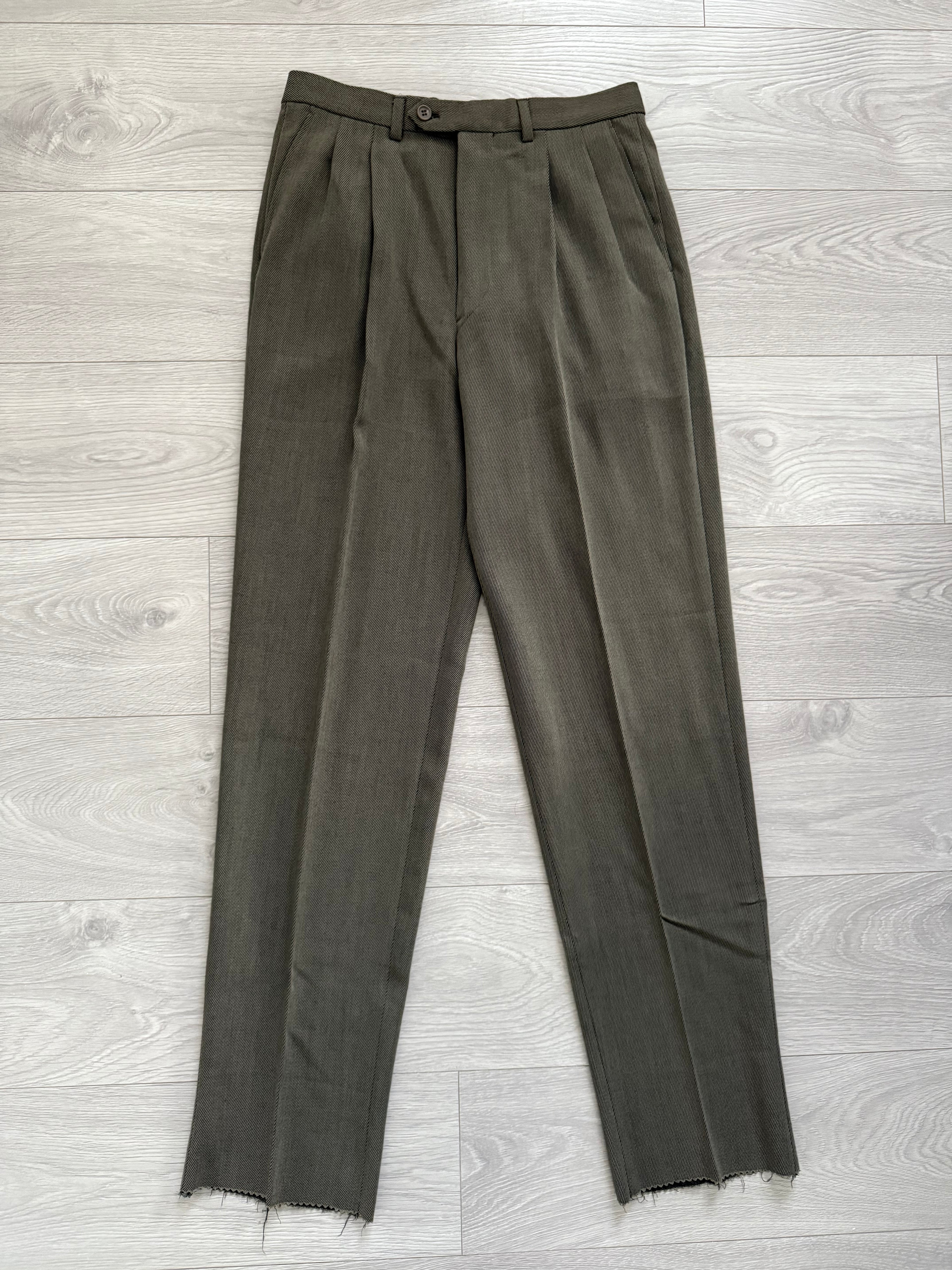 Giorgio Armani 1980s Double Breasted Pleated Wool Suit Olive Taupe New - Size L Jacket / 32" Waist