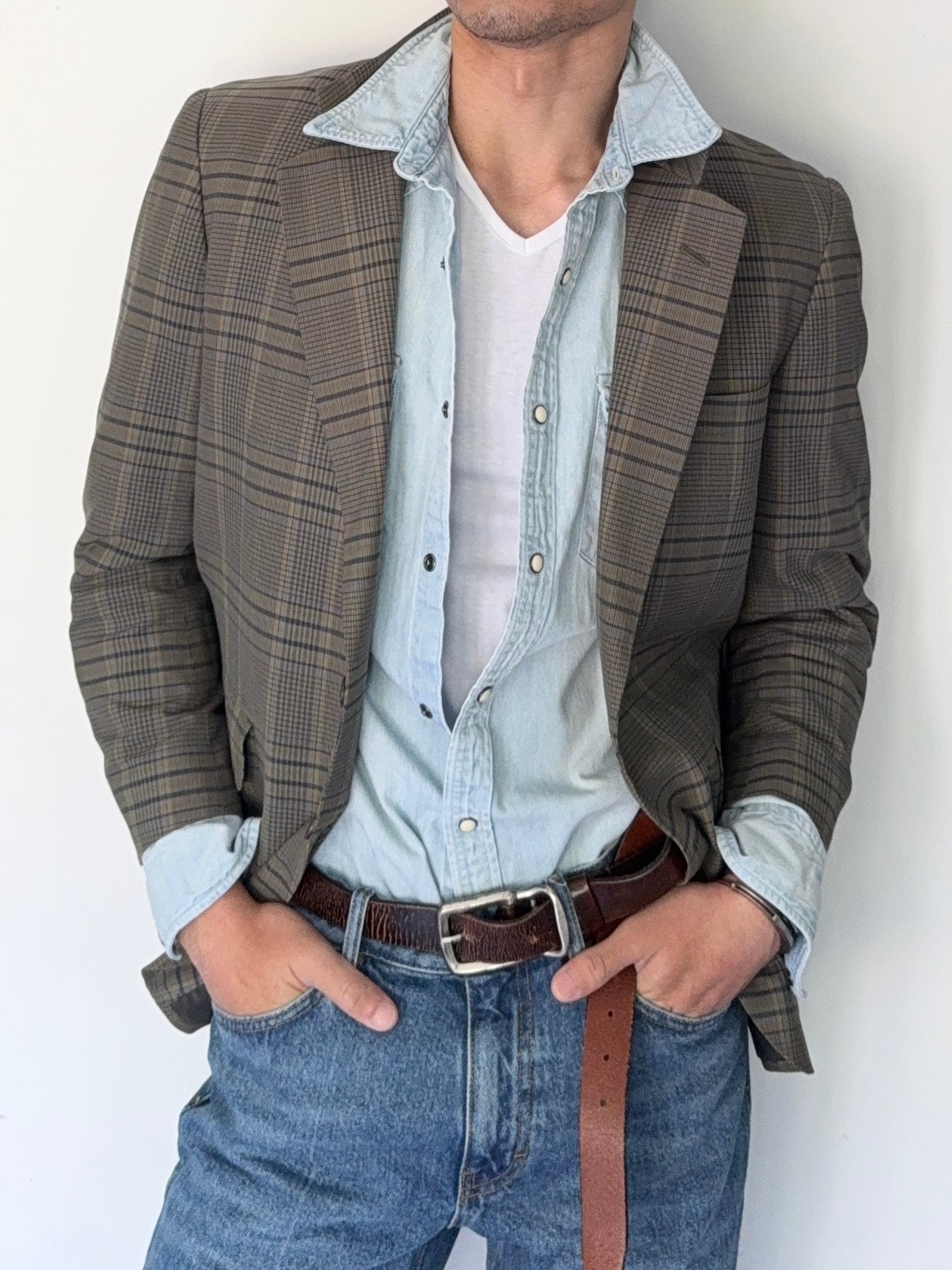 Chaps Ralph Lauren 1990s Checkered Cotton Sports Jacket - Size S
