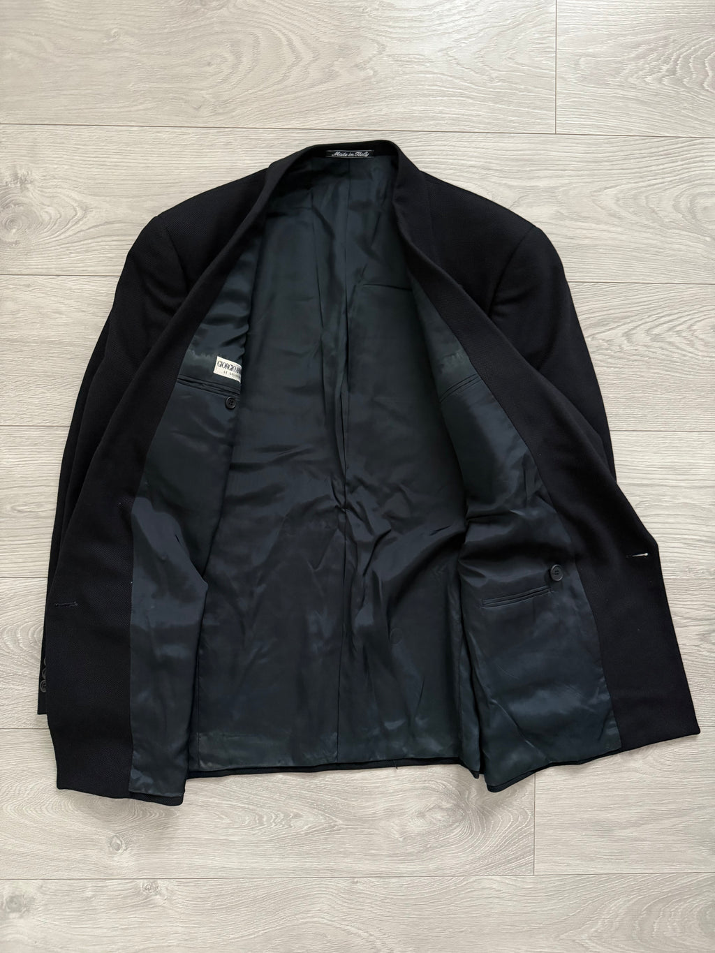 Giorgio Armani 1980s Double Breasted Pleated Wool Suit Navy New - Size L Jacket / 32" Waist