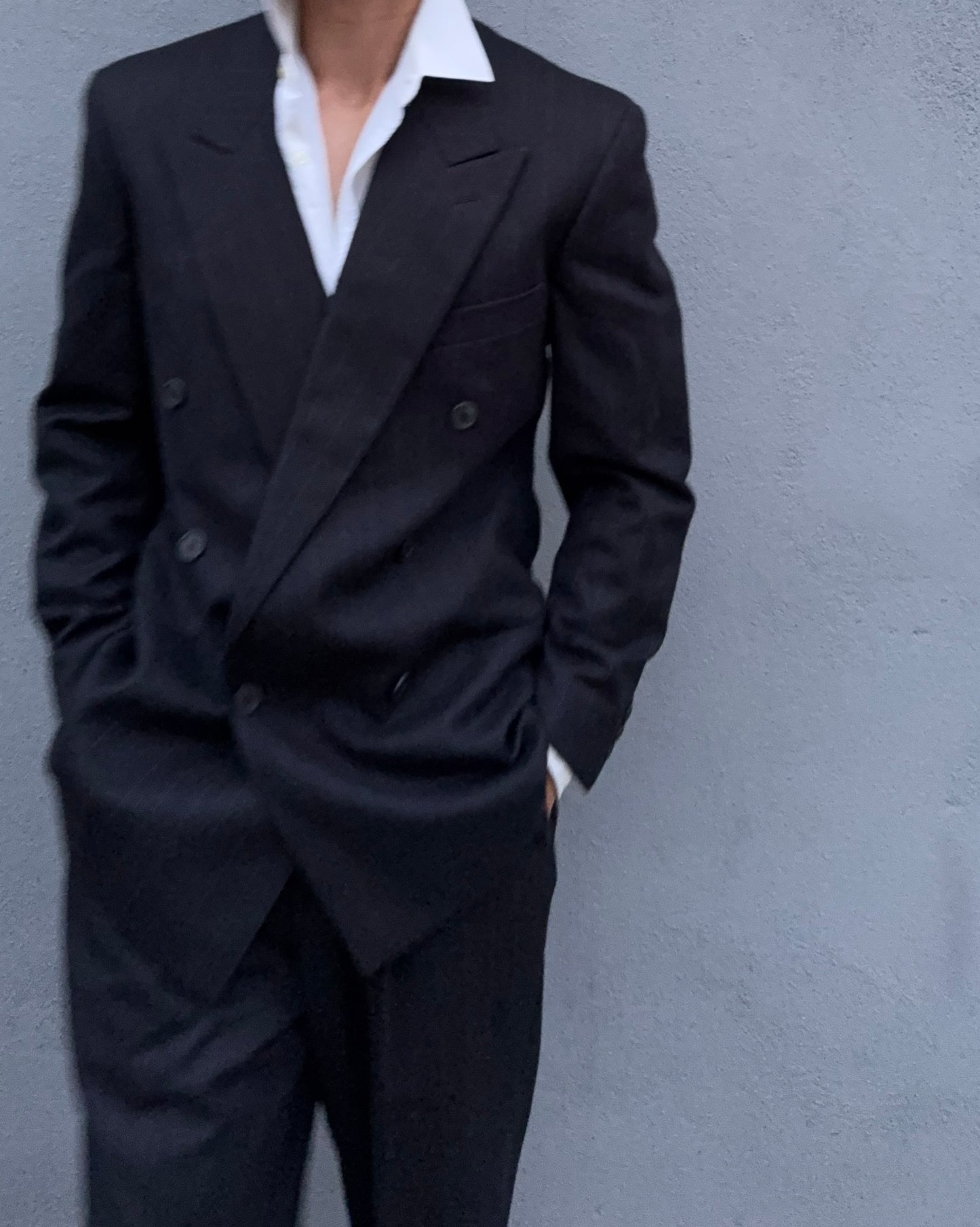 Giorgio Armani 1990s Double-Breasted Striped Wool Suit - Size M Jacket / 32" Waist