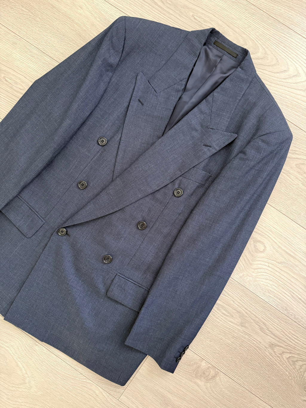 Hugo Boss 1980s 'Al Capone' Double Breasted Pleated Blue Wool Suit - Size M Jacket / 30" Waist